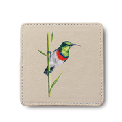 Double Collared Sunbird Bird leather coaster by South African wildlife artist Matthew Bell