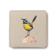 Drakensberg Rockjumper Bird leather coaster by South African wildlife artist Matthew Bell
