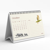 Desk calendar for October 2020 with animal illustrations on a white background