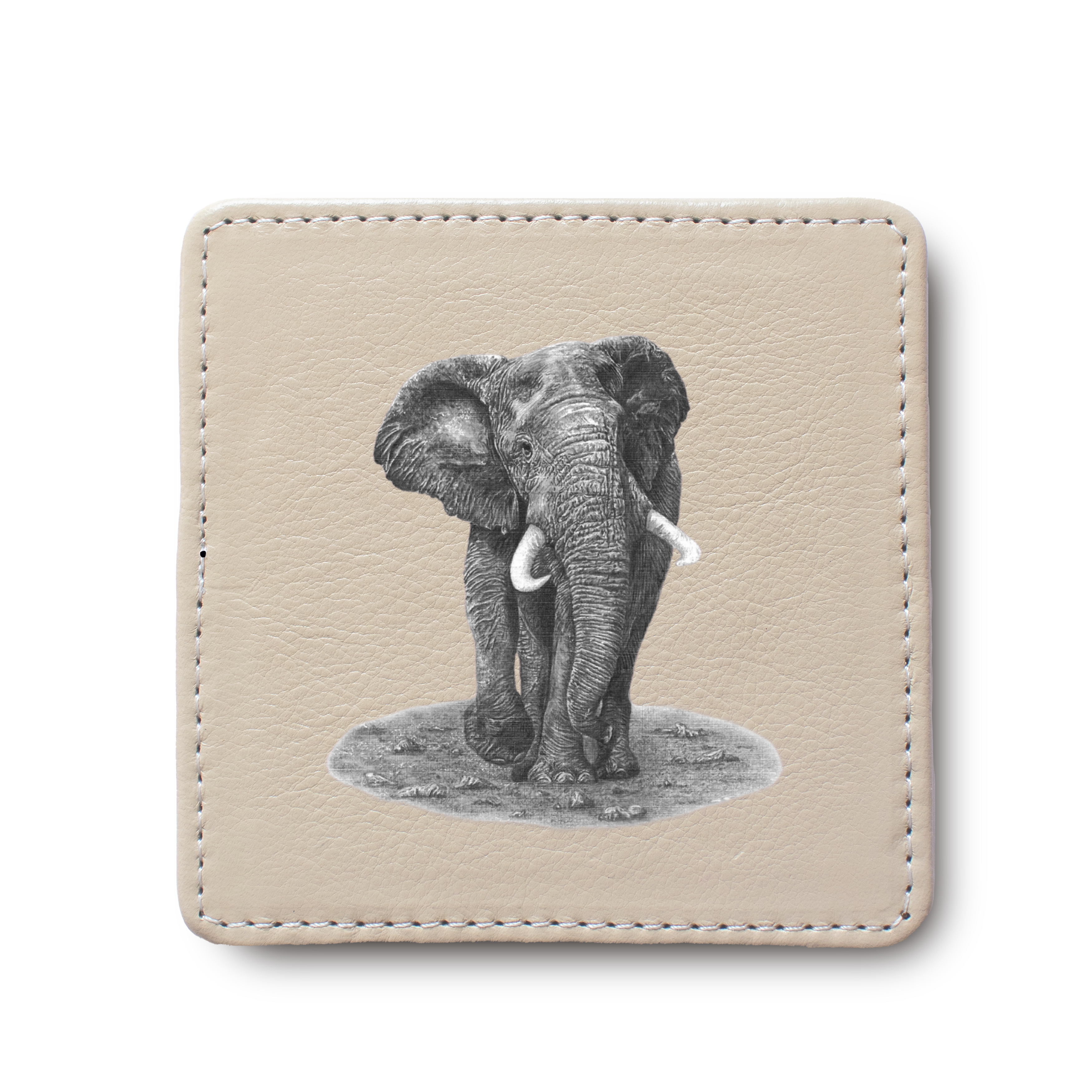 Elephant Bull animal leather coaster by South African wildlife artist Matthew Bell