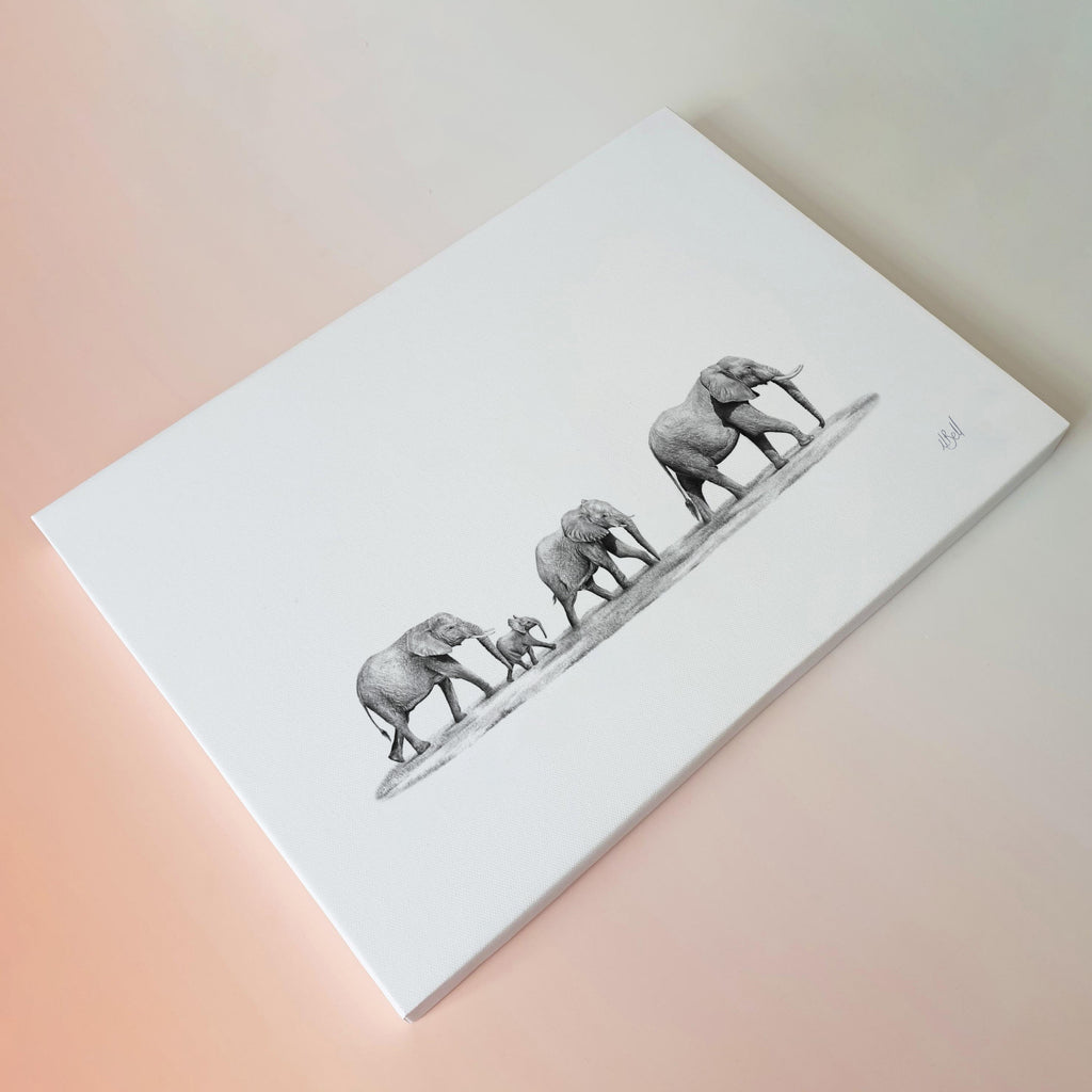 Family of African elephants wildlife art canvas print