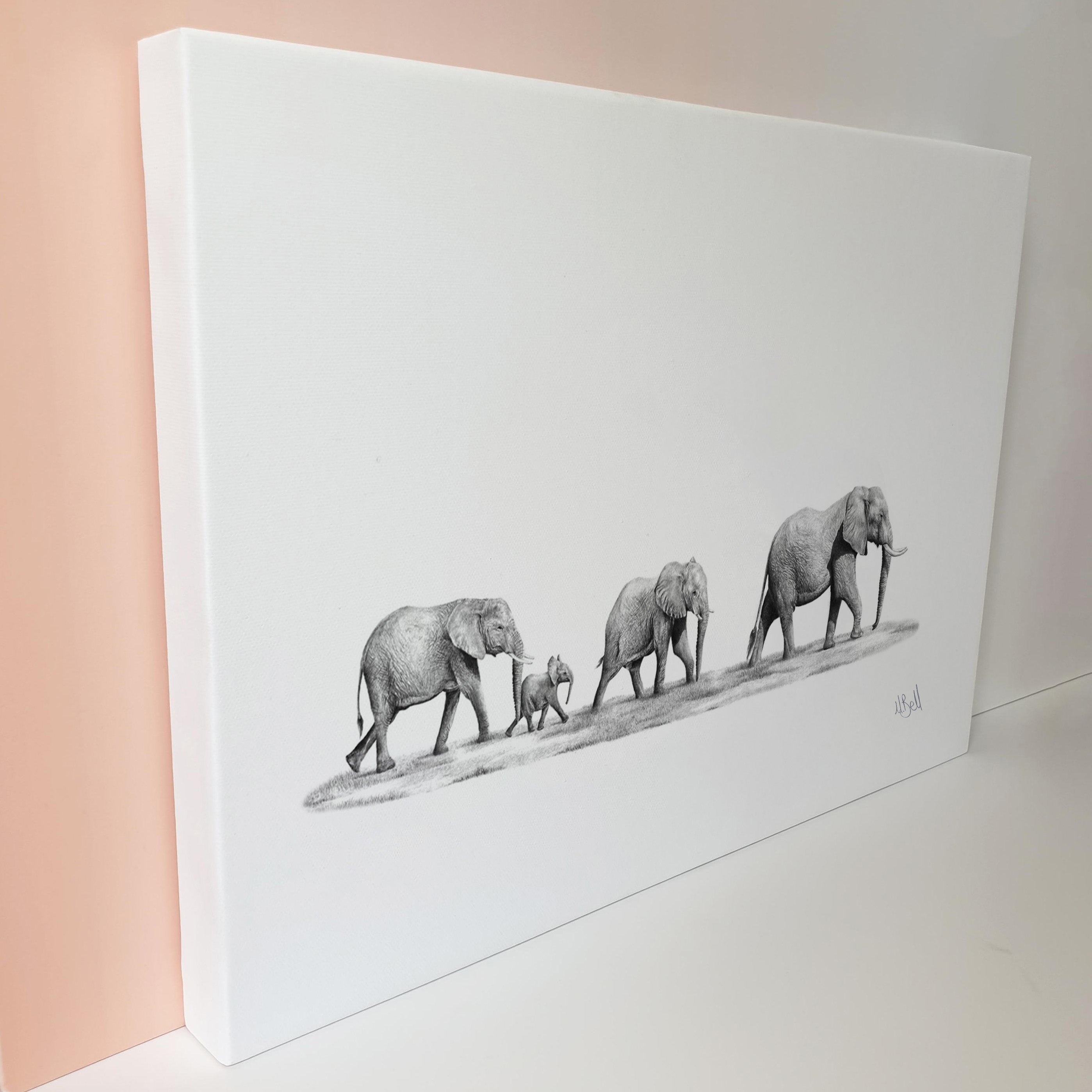 Family of African elephants wildlife art canvas print