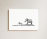 Elephant Mother and Calf drawing on canvas by South African wildlife artist Matthew Bell