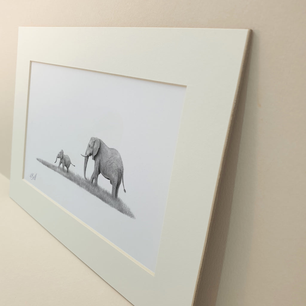 Mother and baby African elephants artwork by wildlife artist Matthew Bell