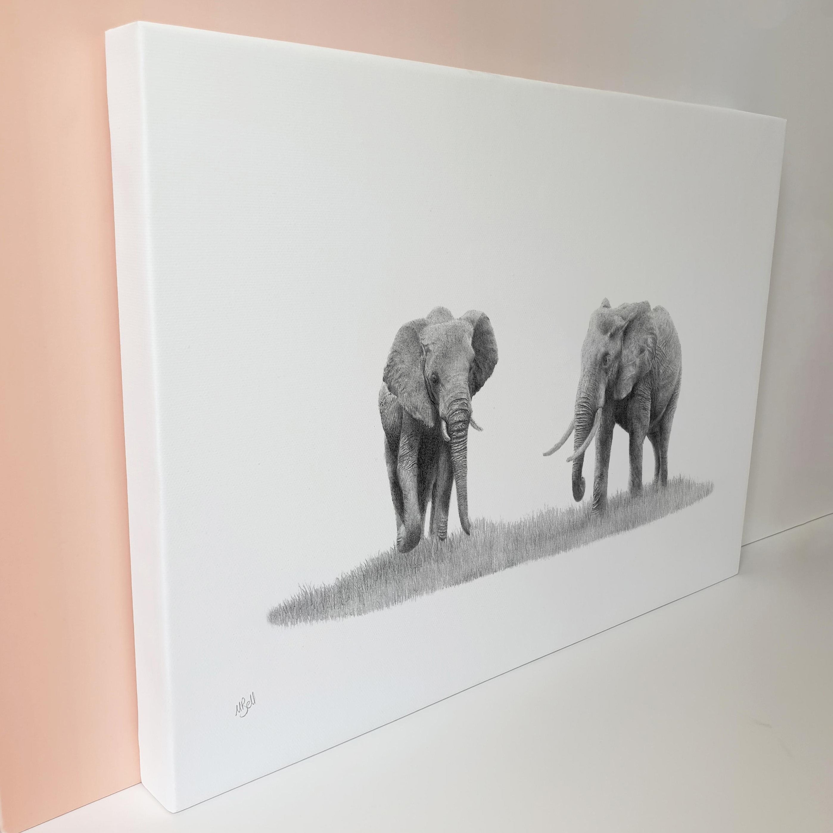 African elephants wildlife art on canvas