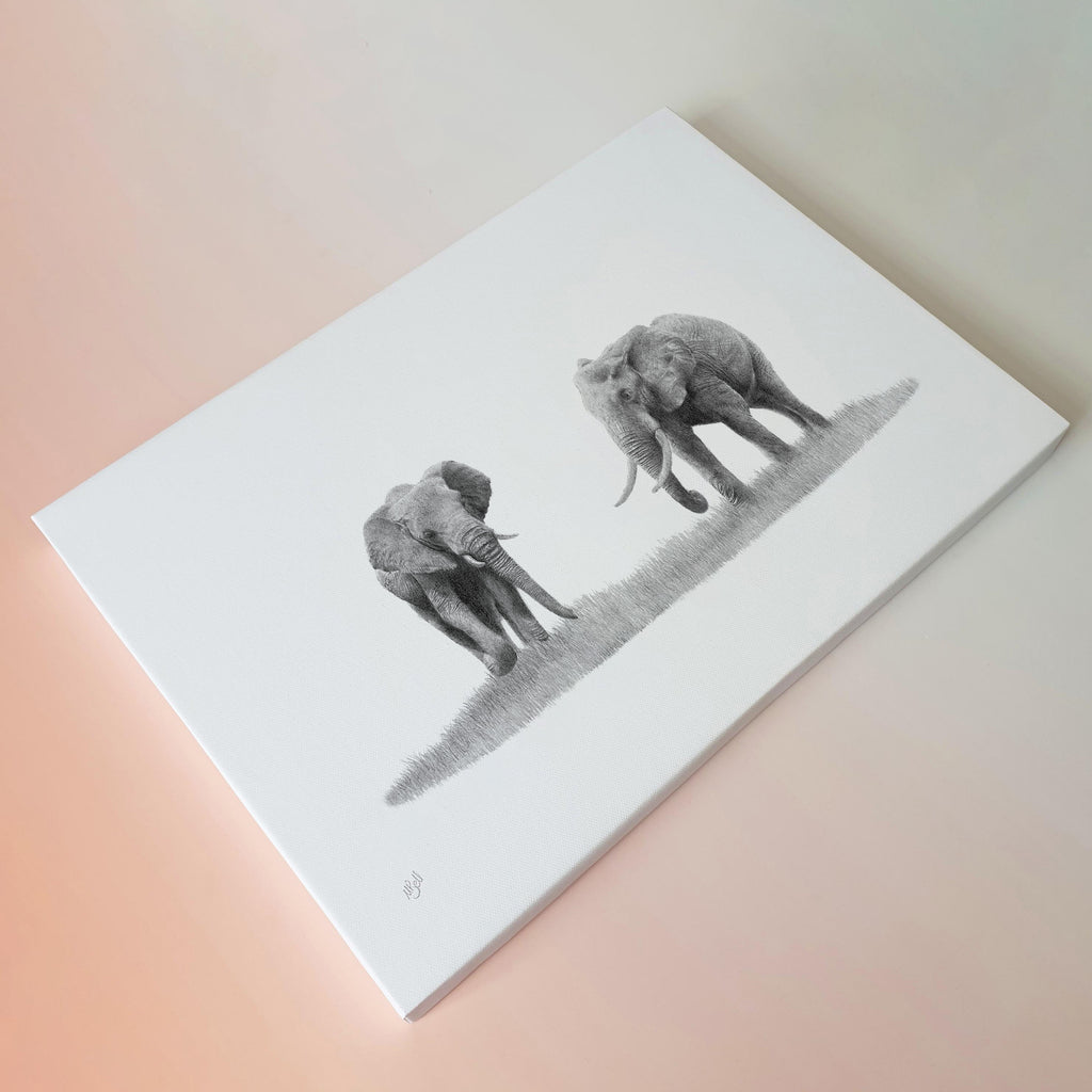 African elephants wildlife art on canvas