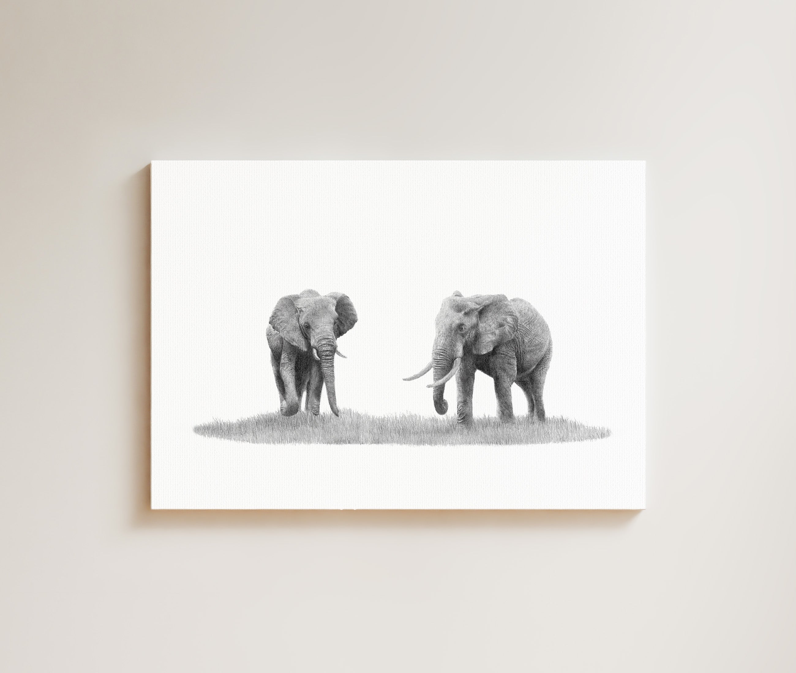 Elephant Pair drawing on canvas by South African wildlife artist Matthew Bell