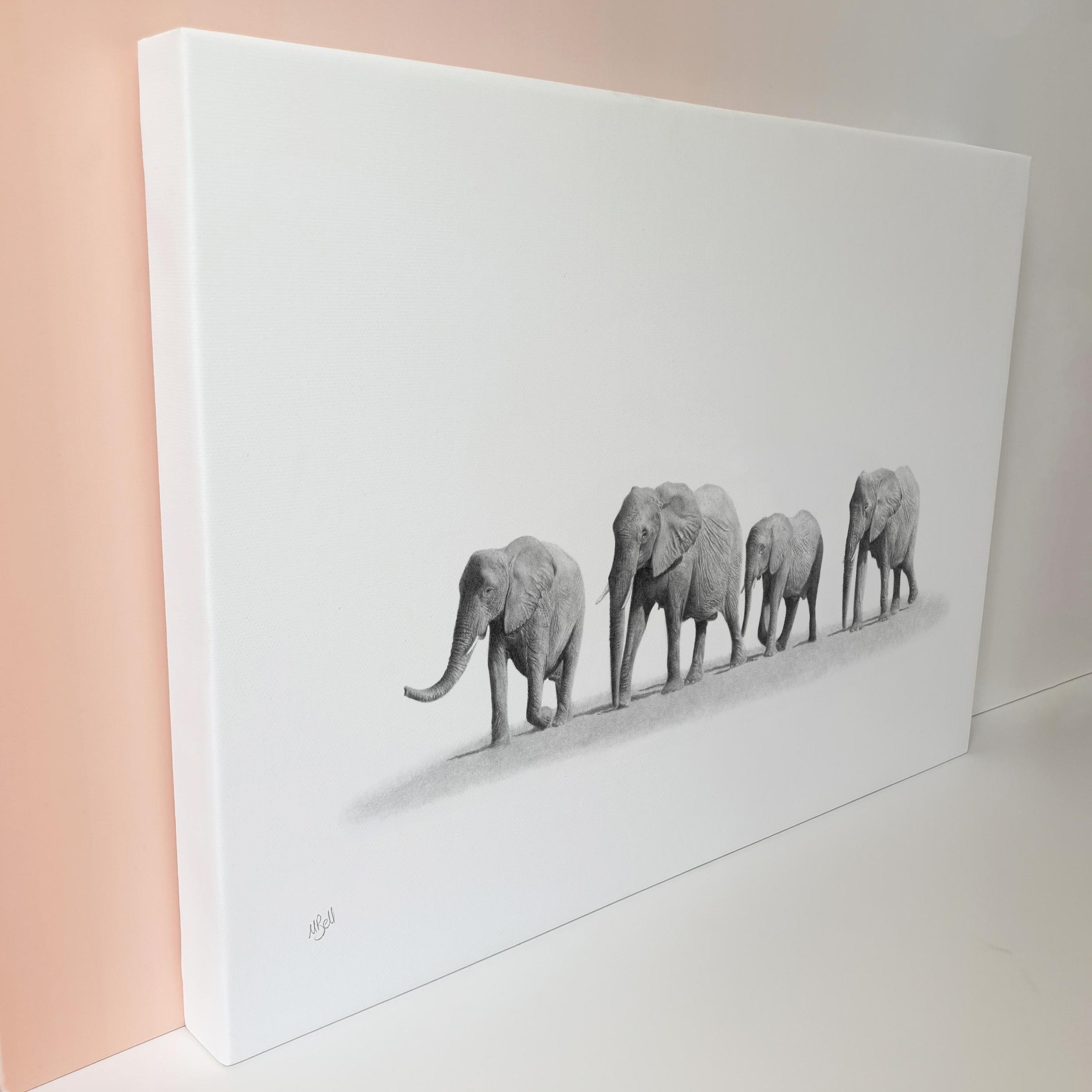 African elephant family canvas art print