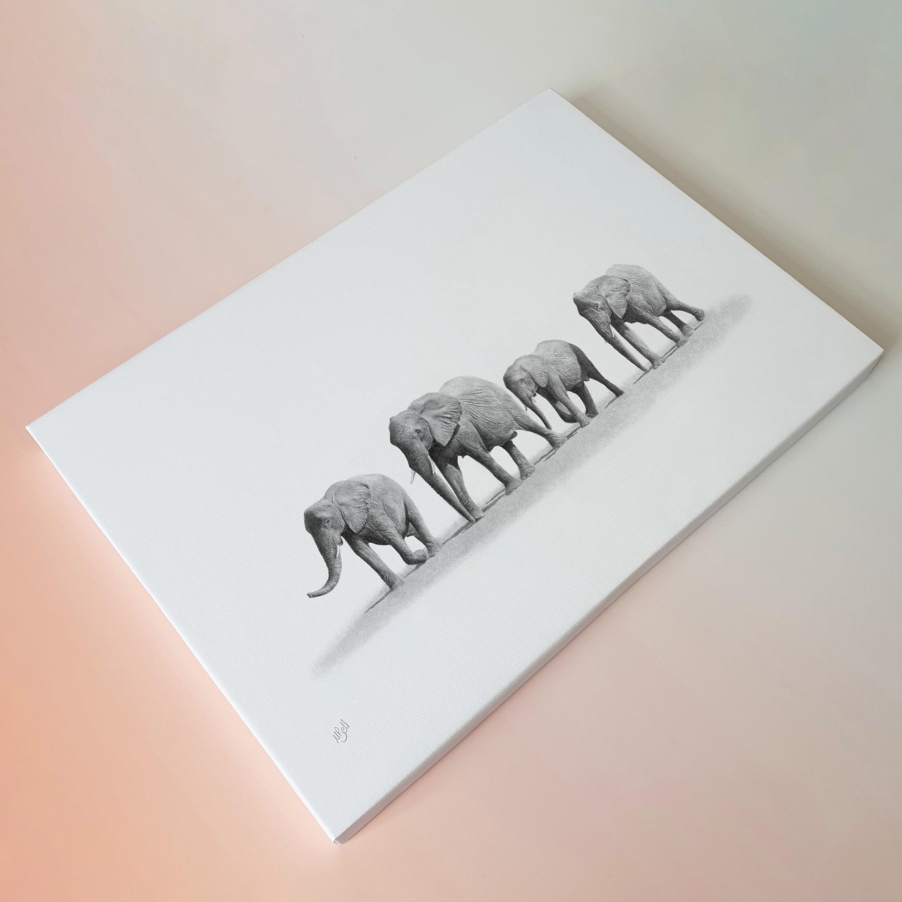 African elephant family canvas art print