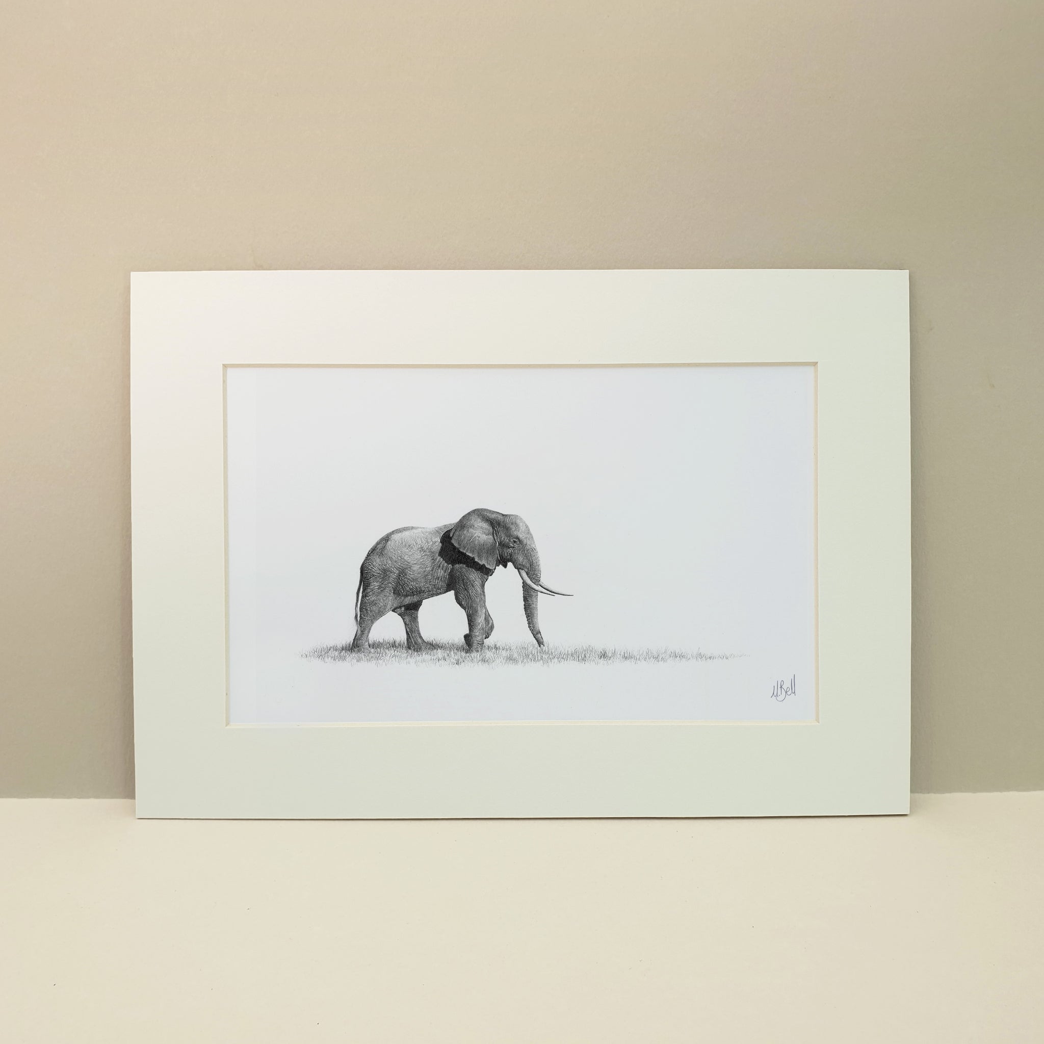 Alone African Elephant Bull small miniature drawing by Matthew Bell