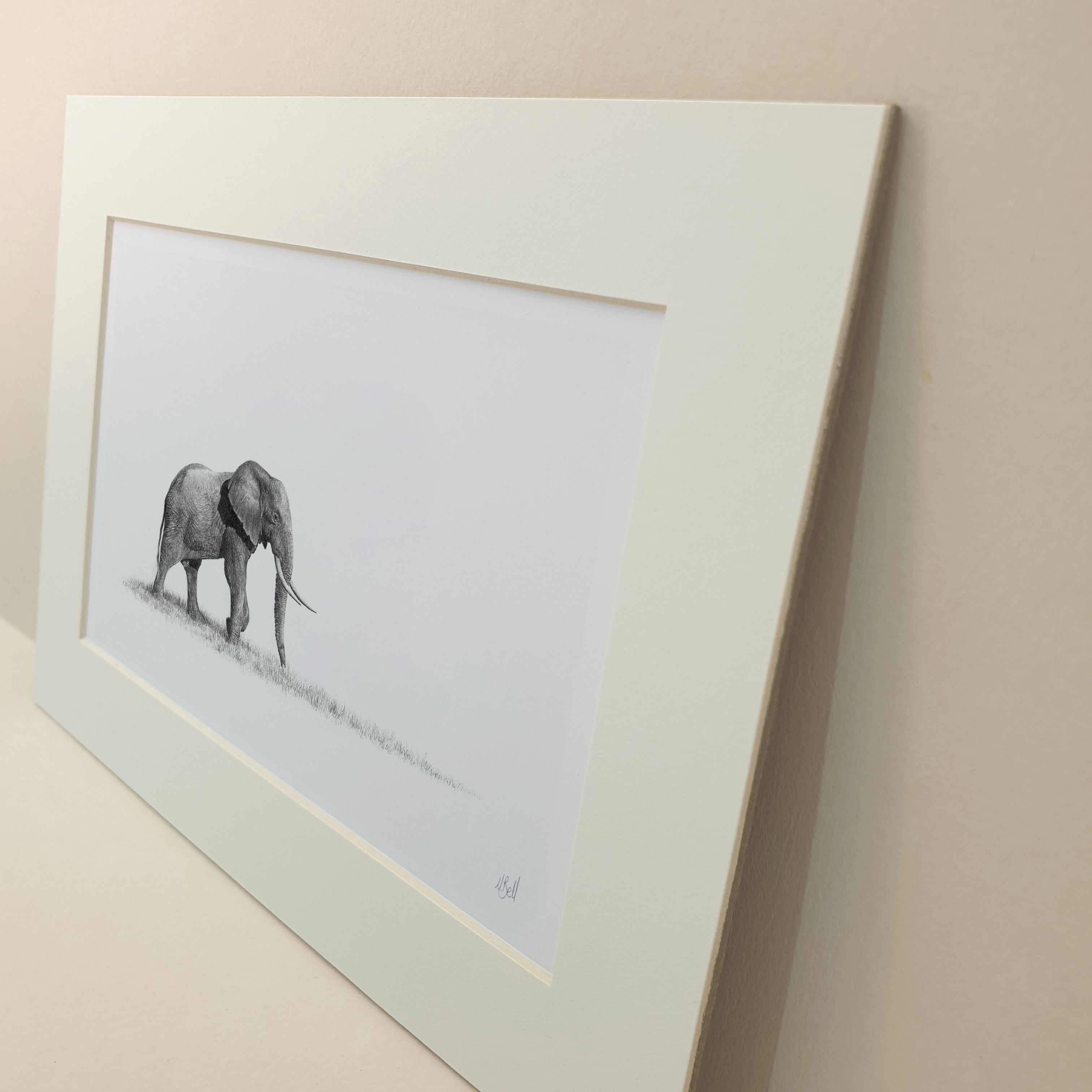 Alone African Elephant Bull small miniature drawing by Matthew Bell