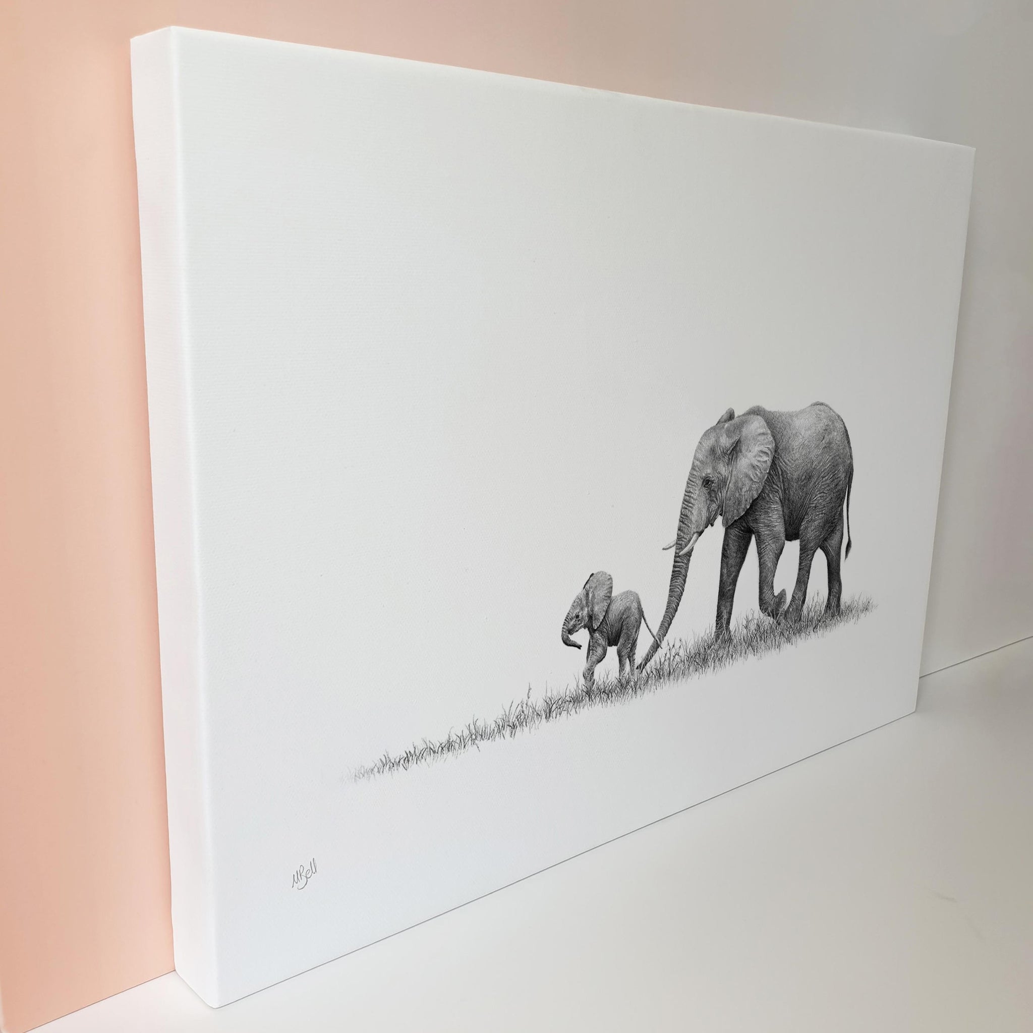African elephants mother and baby wildlife art canvas print