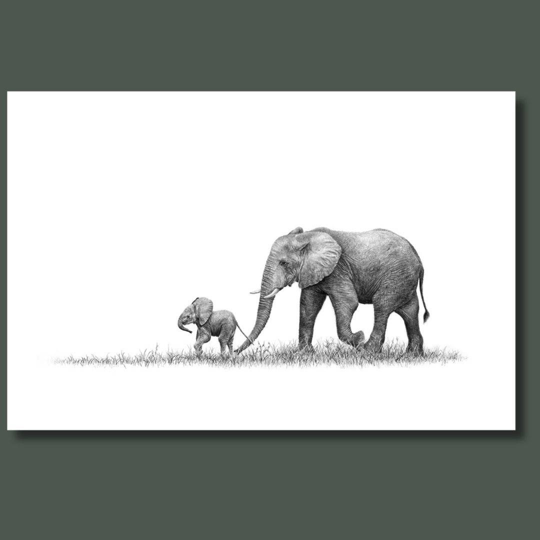 African elephants mother and baby wildlife art canvas print