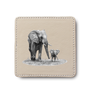 Elephant Family animal leather coaster by South African wildlife artist Matthew Bell