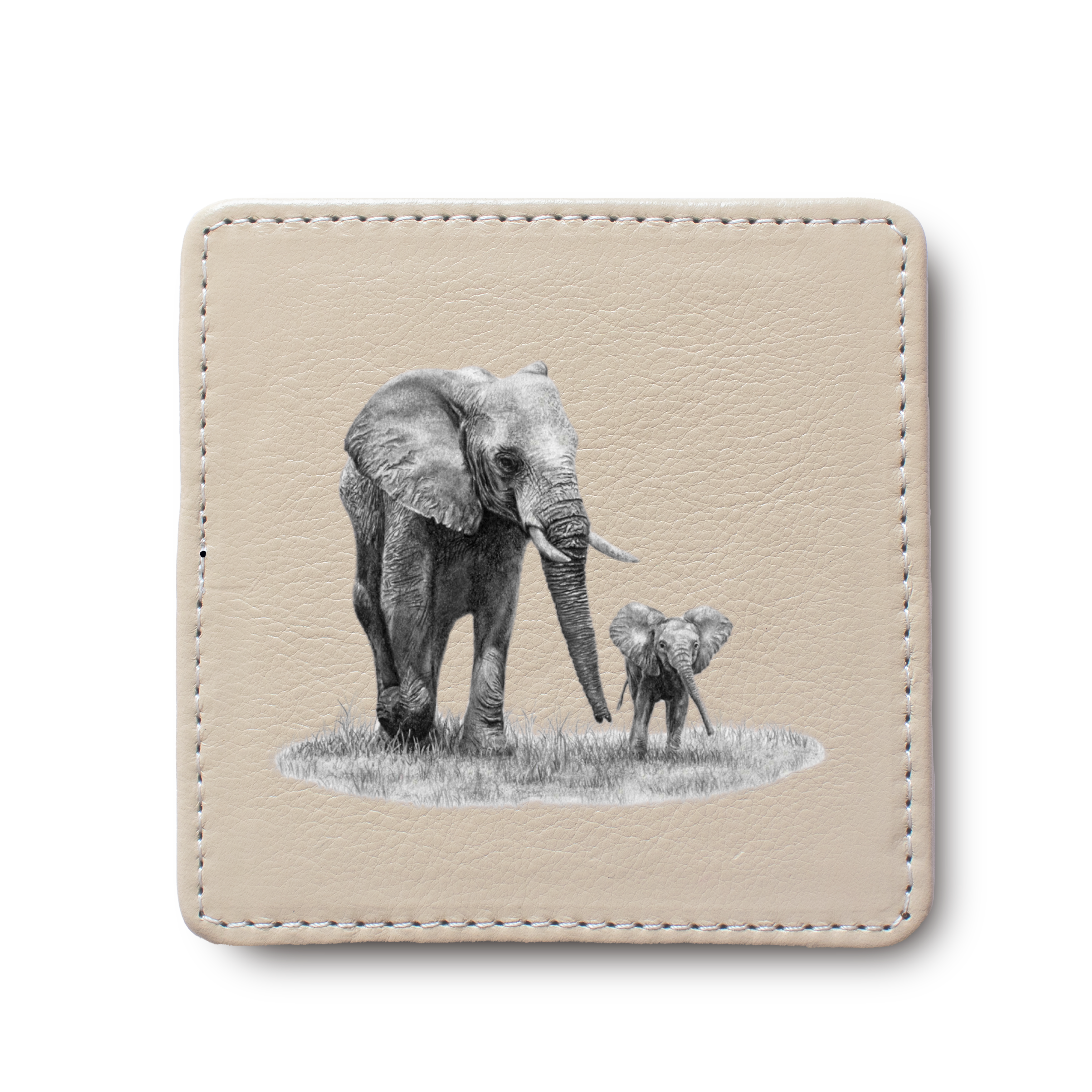 Elephant Family animal leather coaster by South African wildlife artist Matthew Bell