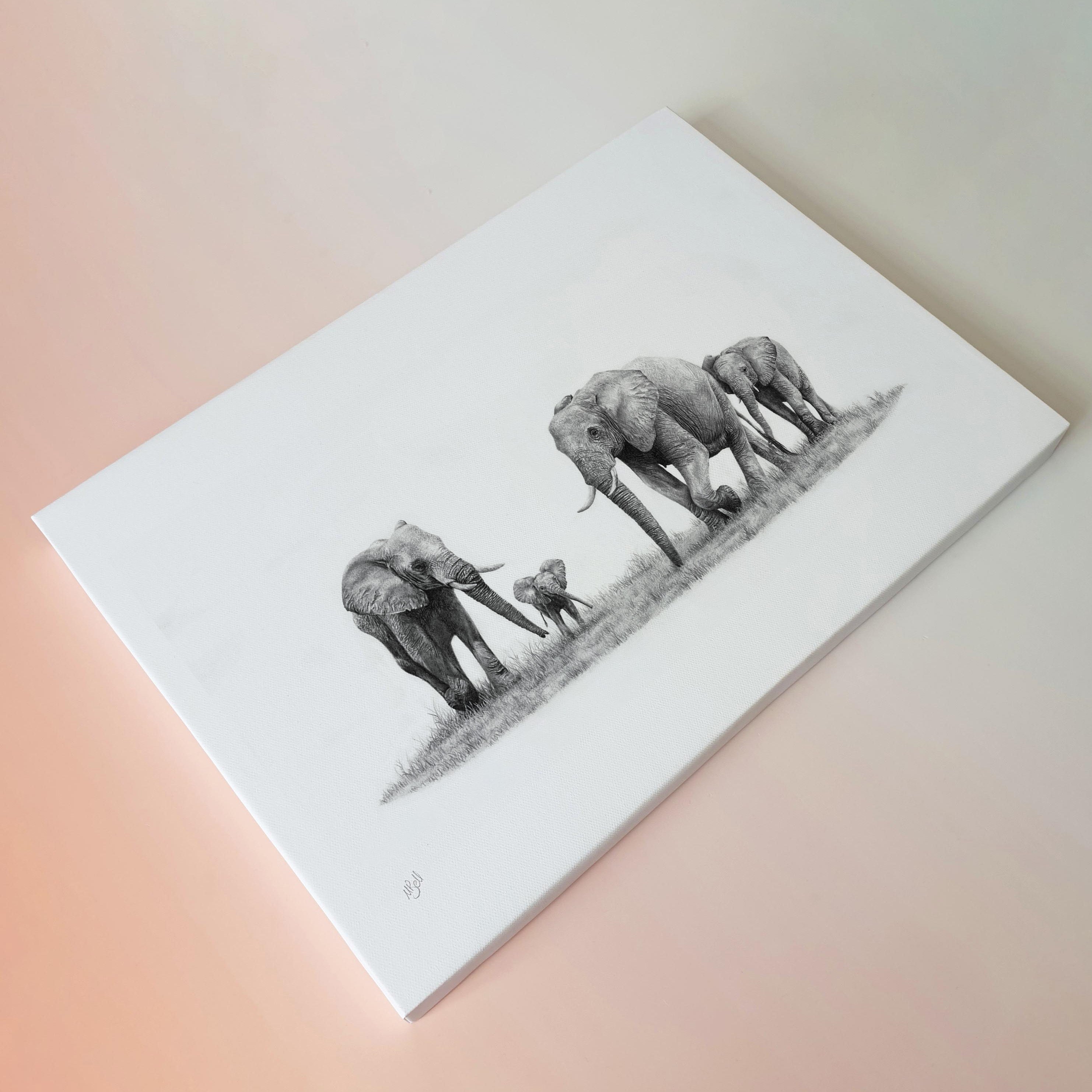 African elephant family artwork on canvas by Matthew Bell