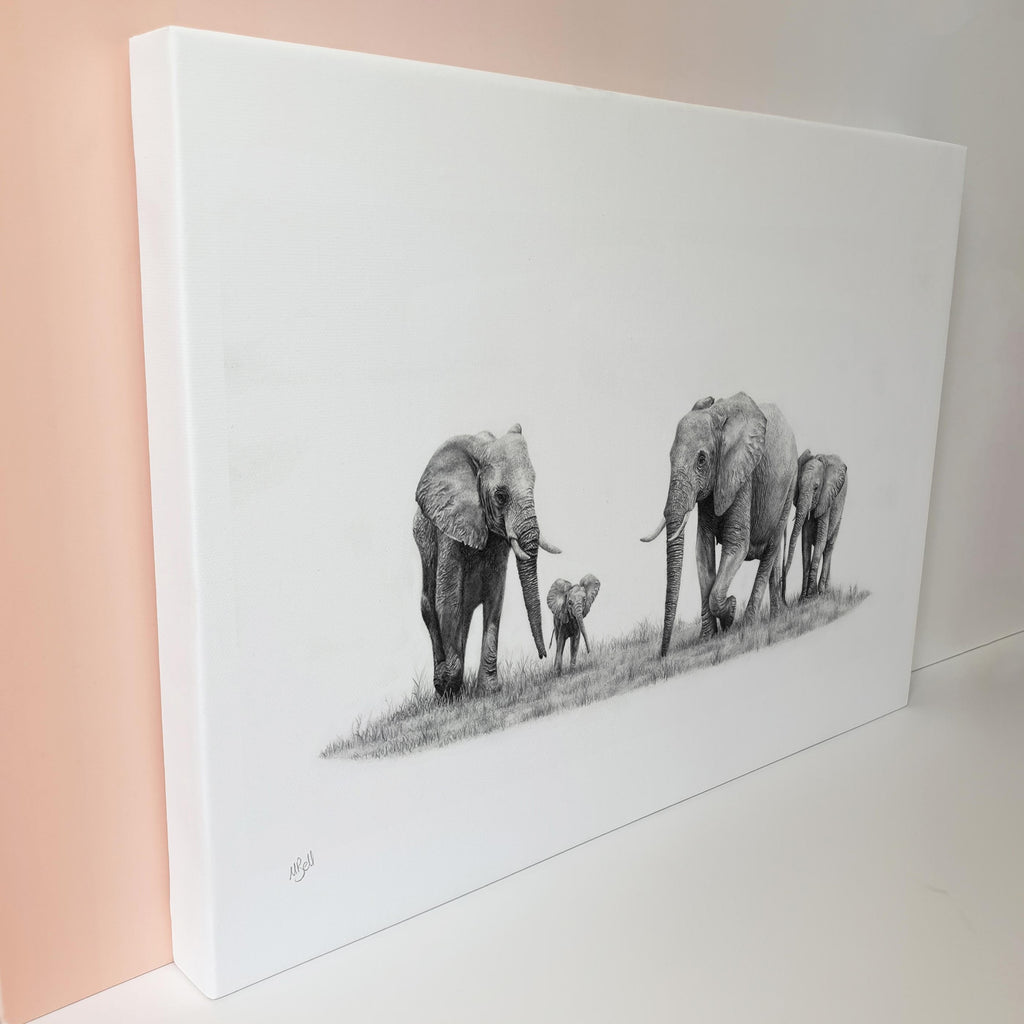 African elephant family artwork on canvas by Matthew Bell