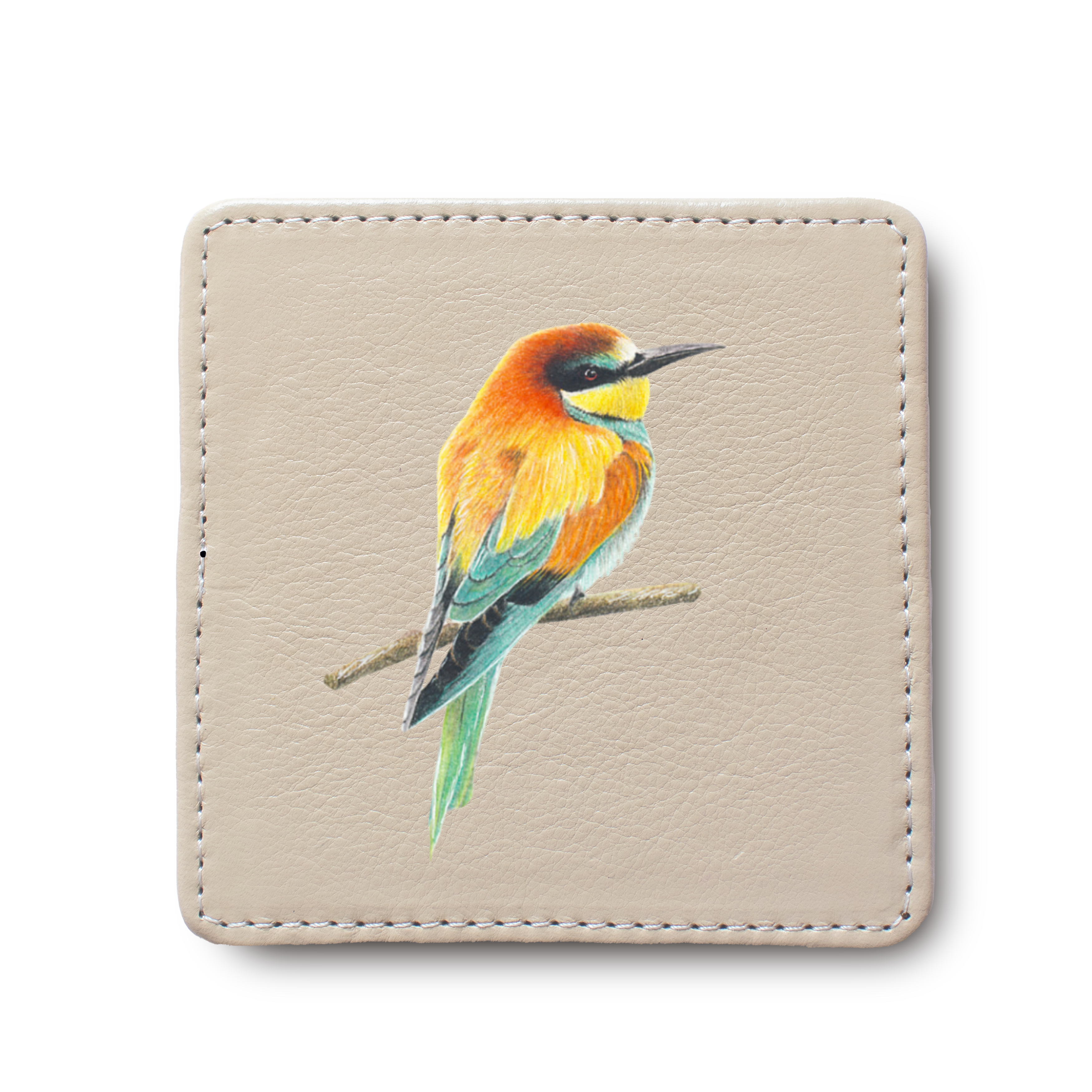 European Bee Eater Bird leather coaster by South African wildlife artist Matthew Bell