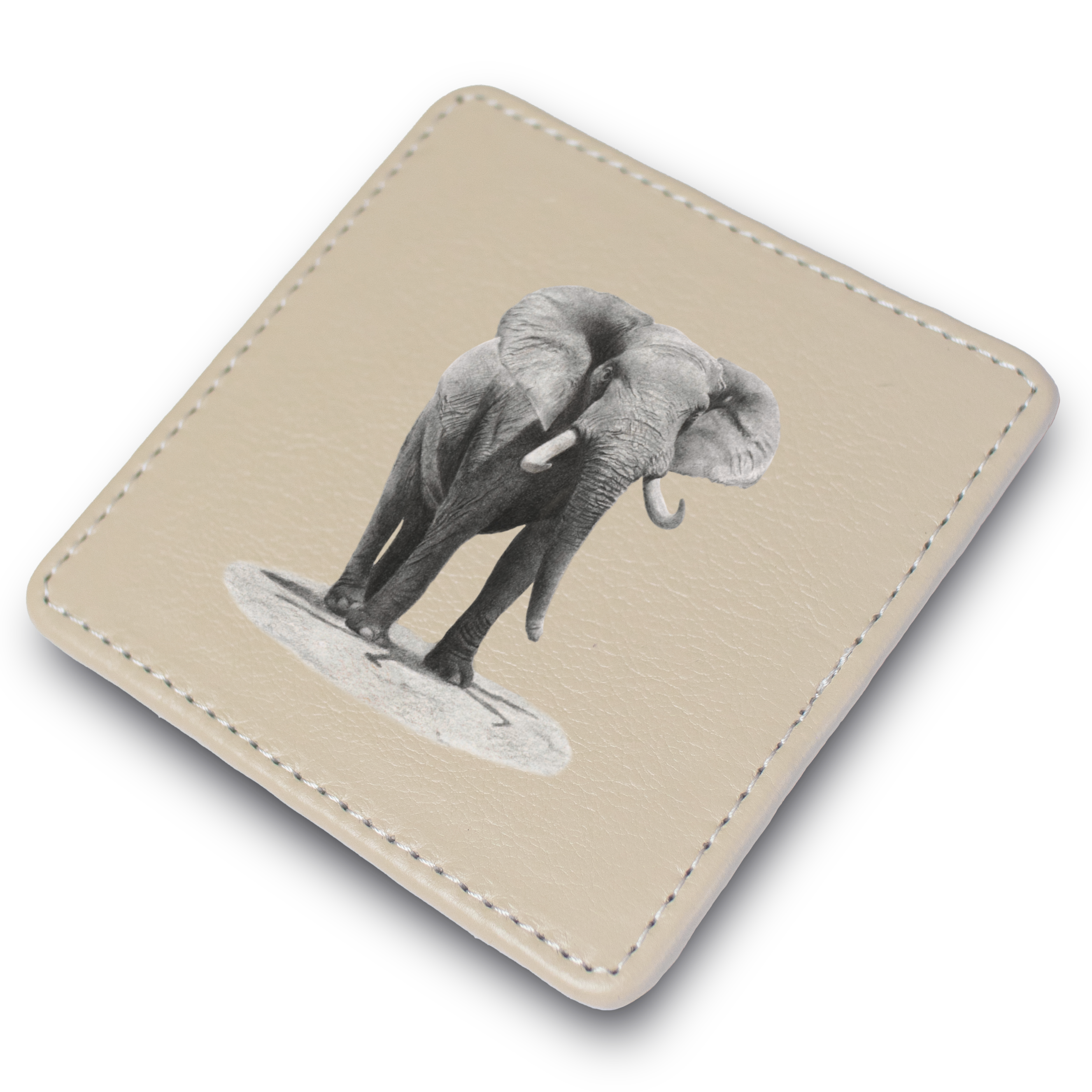 Elephant Bull Leather Coaster