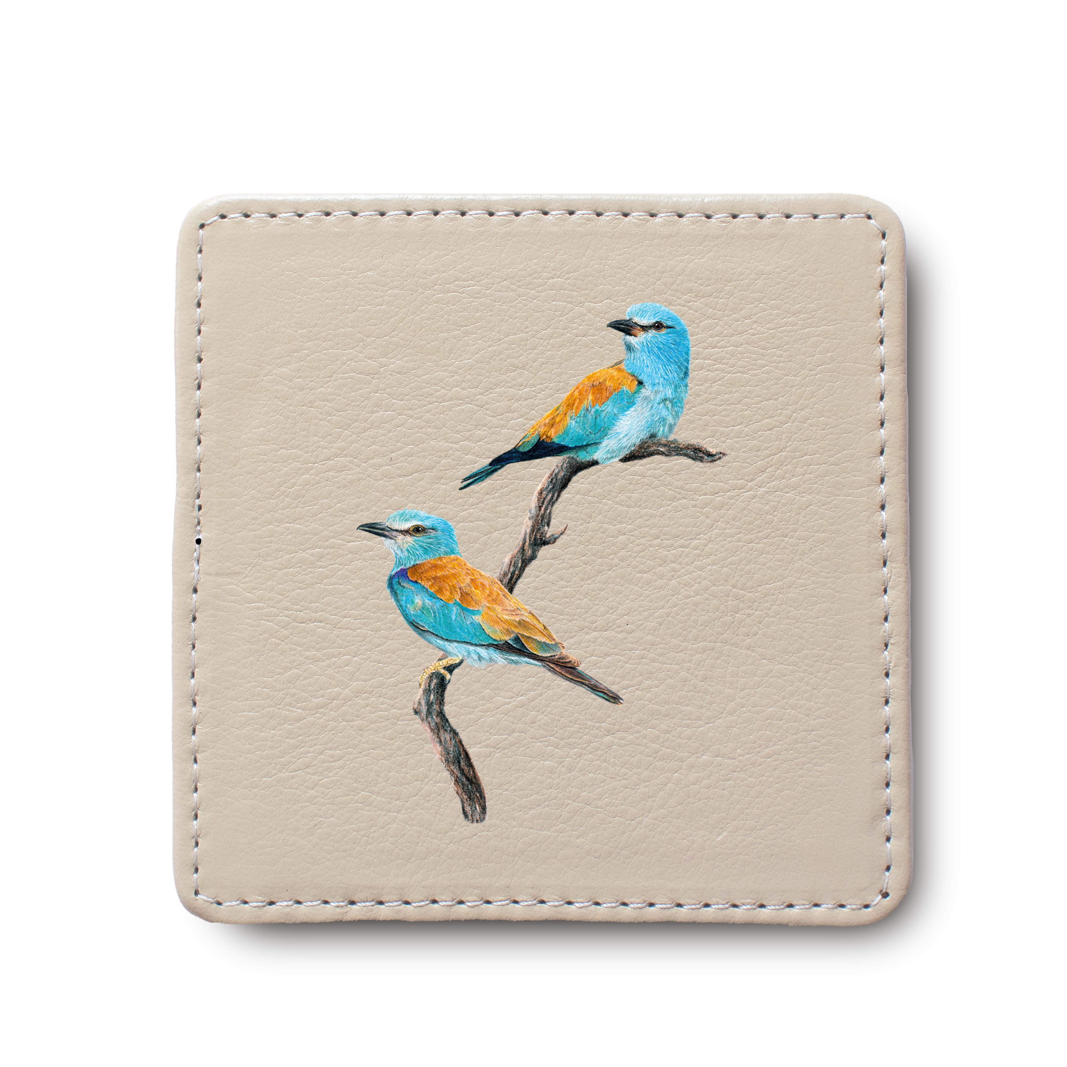 European Rollers Bird leather coaster by South African wildlife artist Matthew Bell