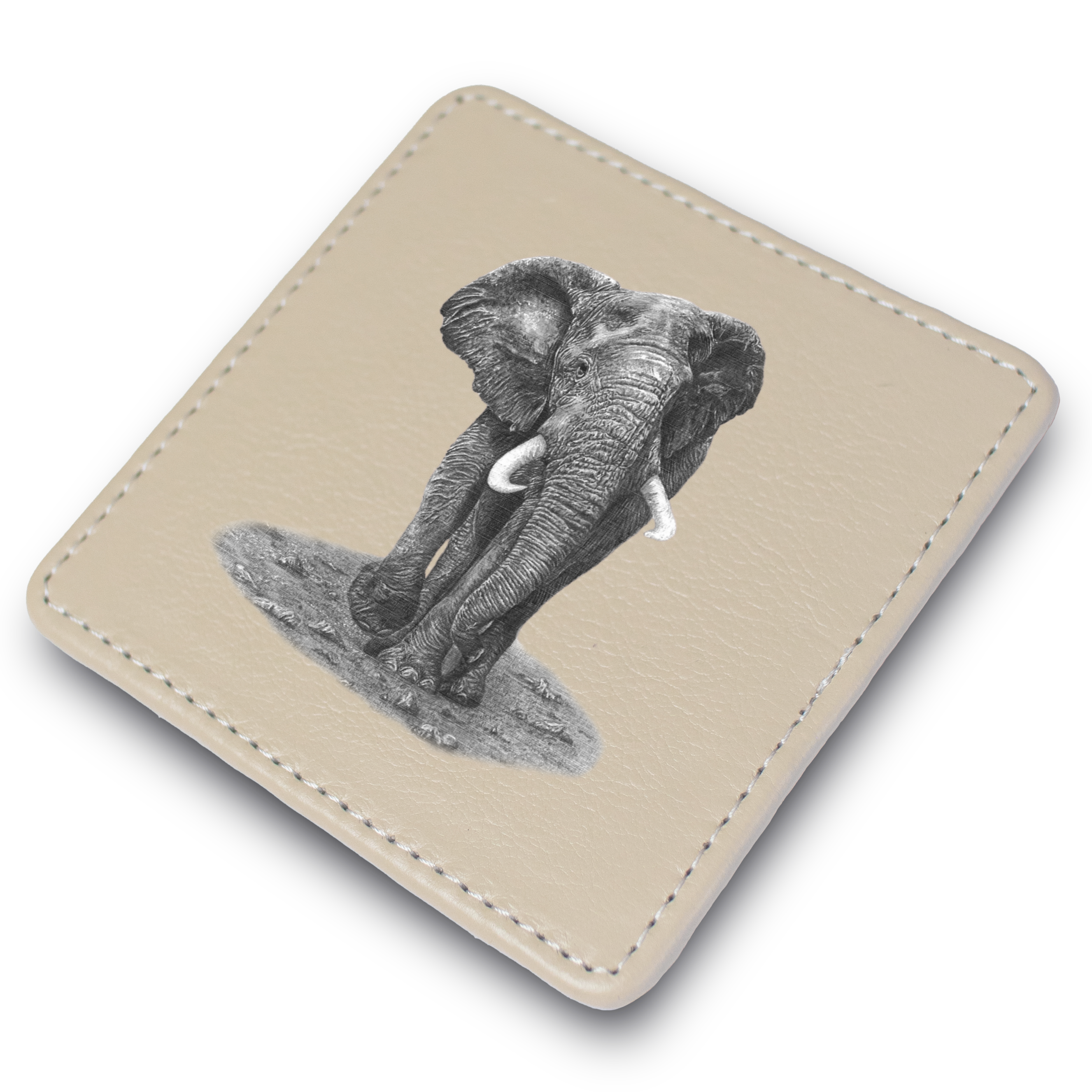 Elephant Bull Leather Coaster