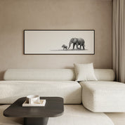 Framed African elephant canvas print combining timeless safari artwork with an elegant contemporary frame.