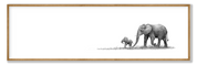 Framed elephant panorama wildlife print showcasing Matthew Bell’s detailed drawing of iconic African elephants.