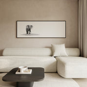 Framed African elephant canvas print combining timeless safari artwork with an elegant contemporary frame.