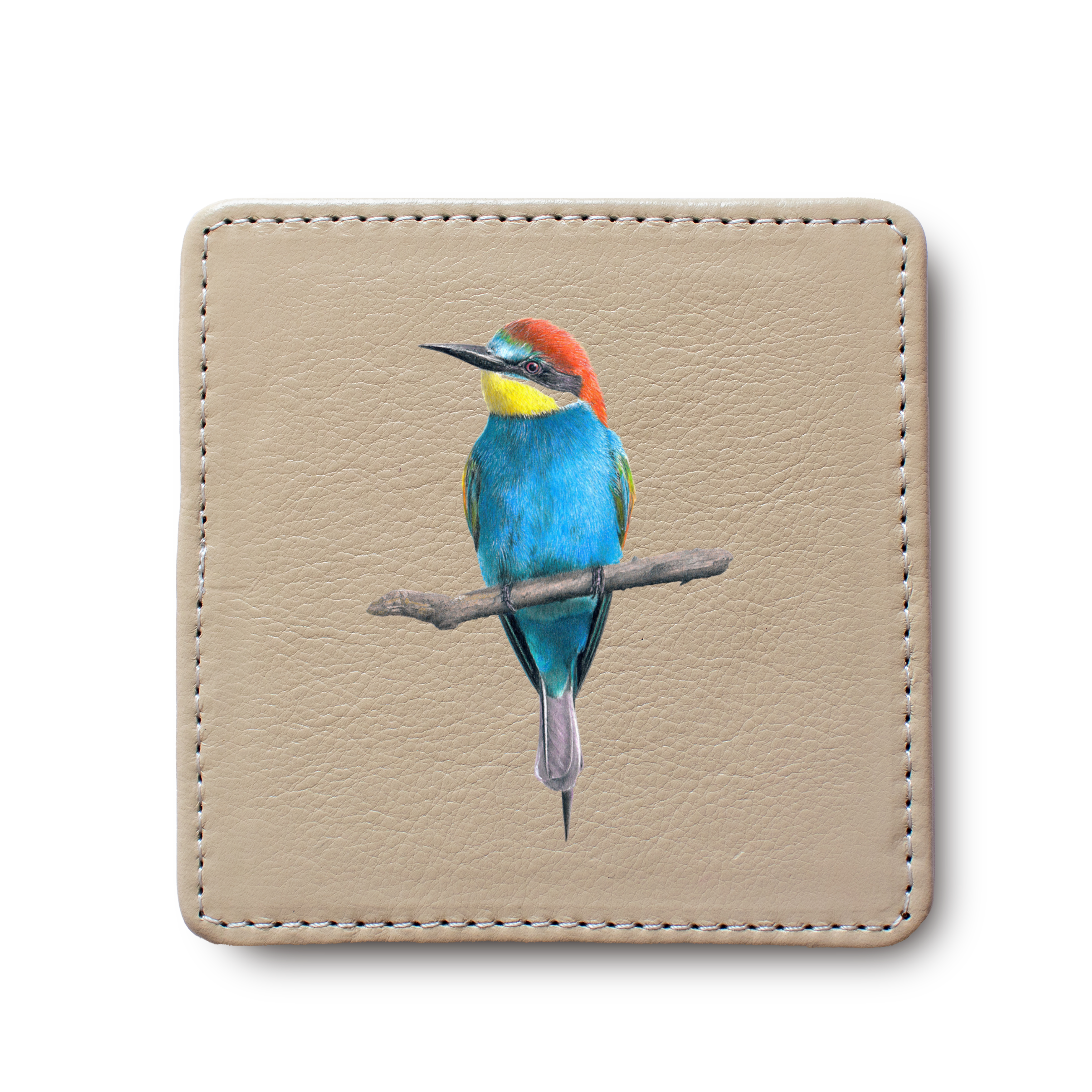European Bee Eater Bird leather coaster by South African wildlife artist Matthew Bell