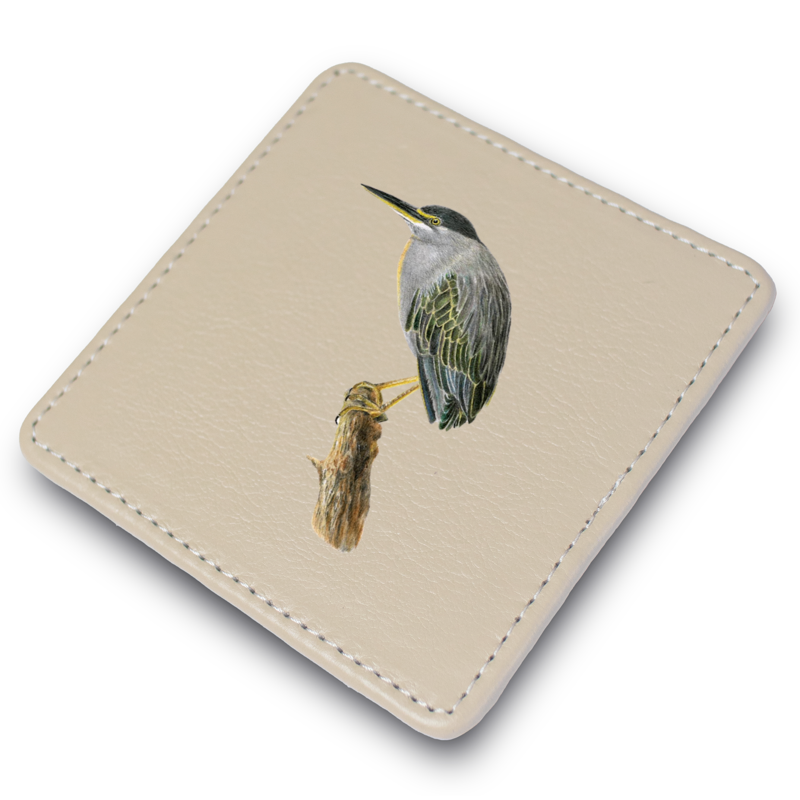 Green Backed Heron Leather Coaster