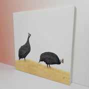 A Pair of Guine Fowl bird artwork on stretched canvas