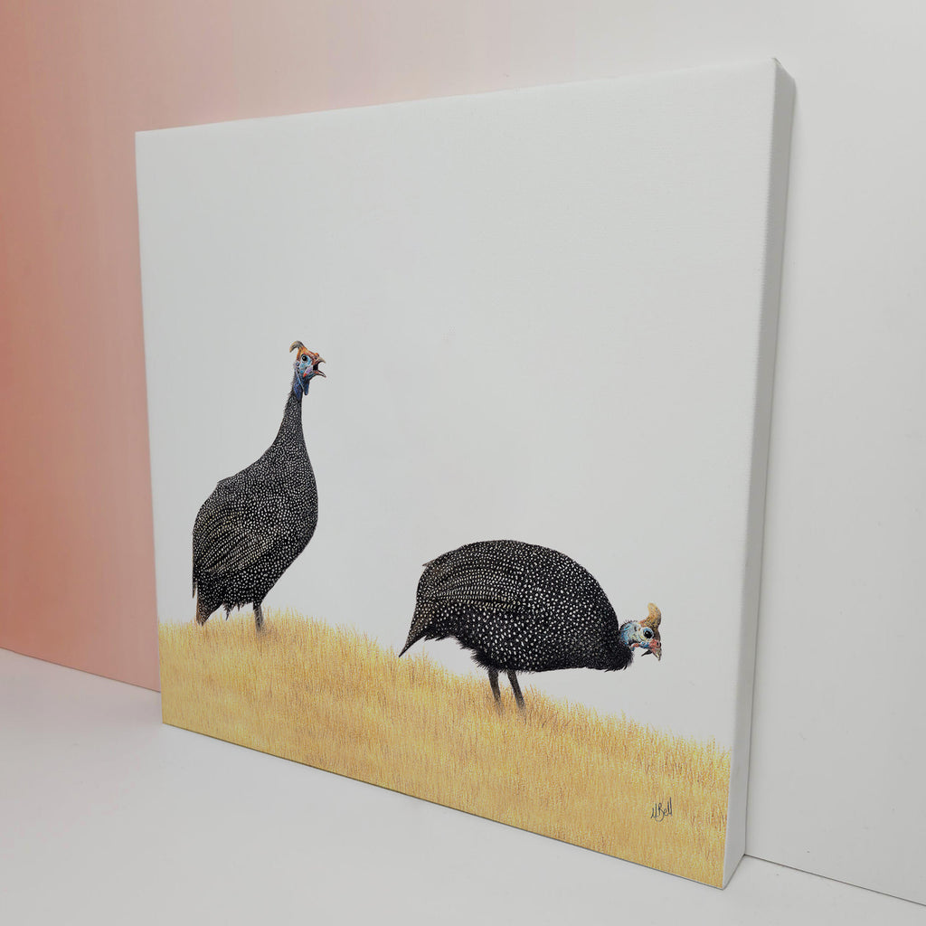 A Pair of Guine Fowl bird artwork on stretched canvas