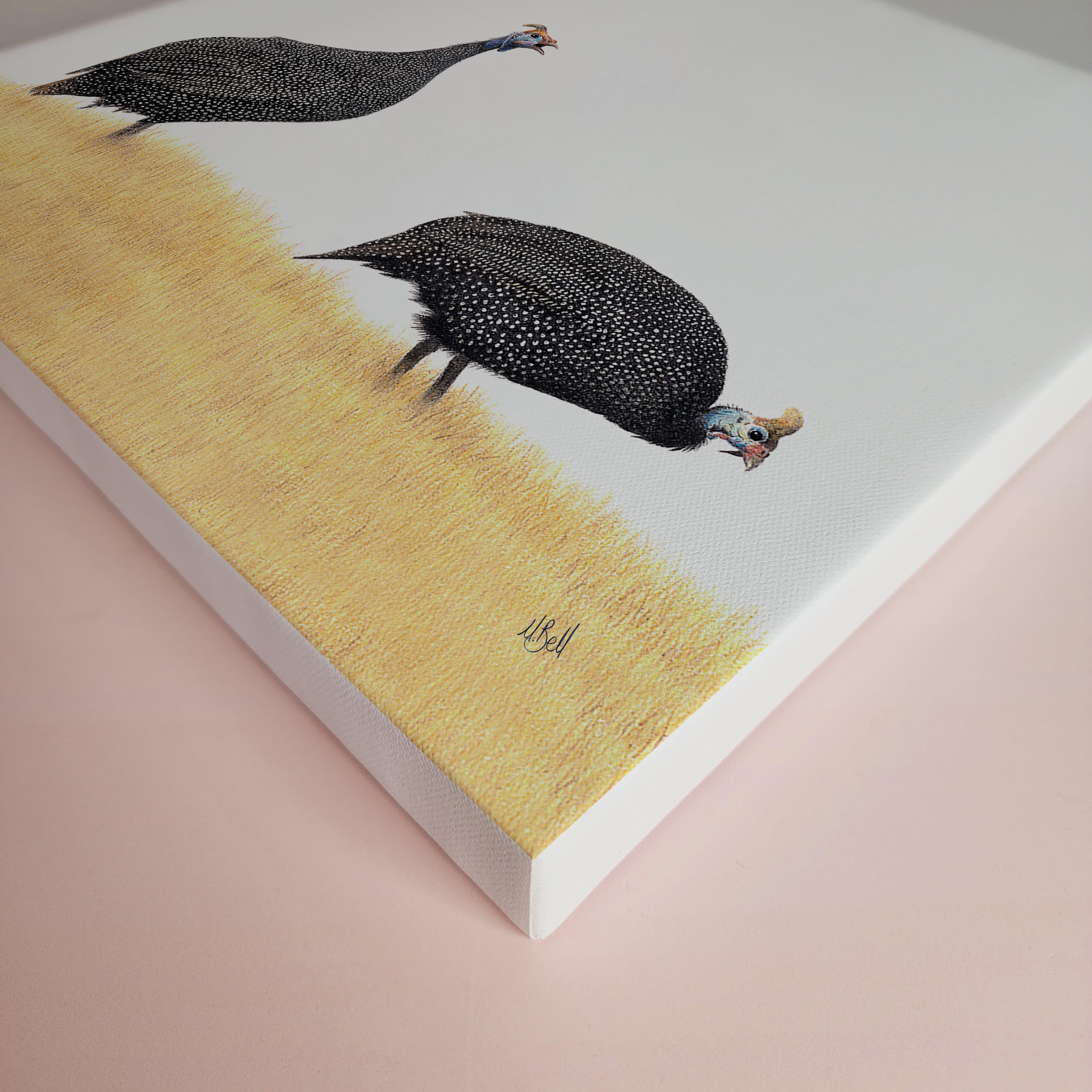 A Pair of Guine Fowl bird artwork on stretched canvas