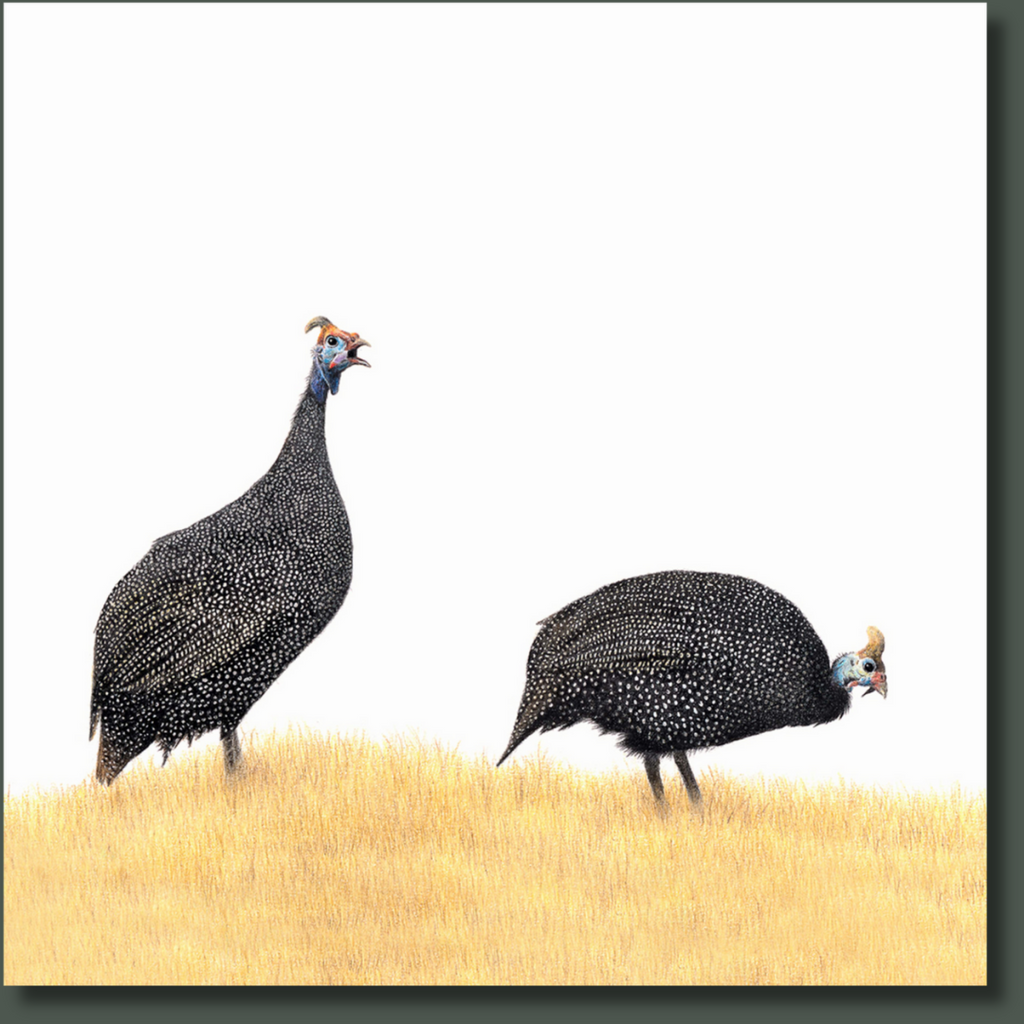 A Pair of Guine Fowl bird artwork on stretched canvas
