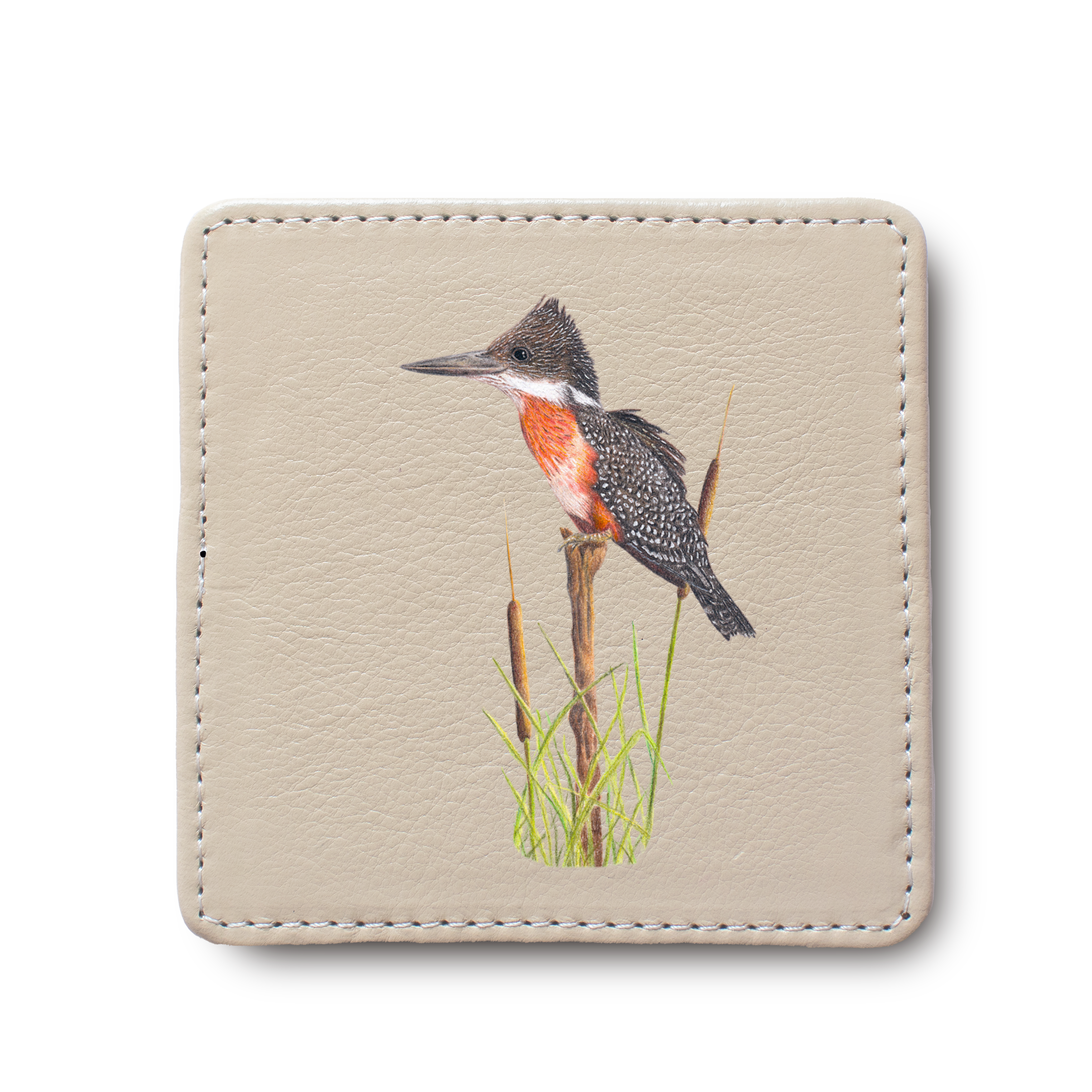 Giant Kingfisher Bird leather coaster by South African wildlife artist Matthew Bell