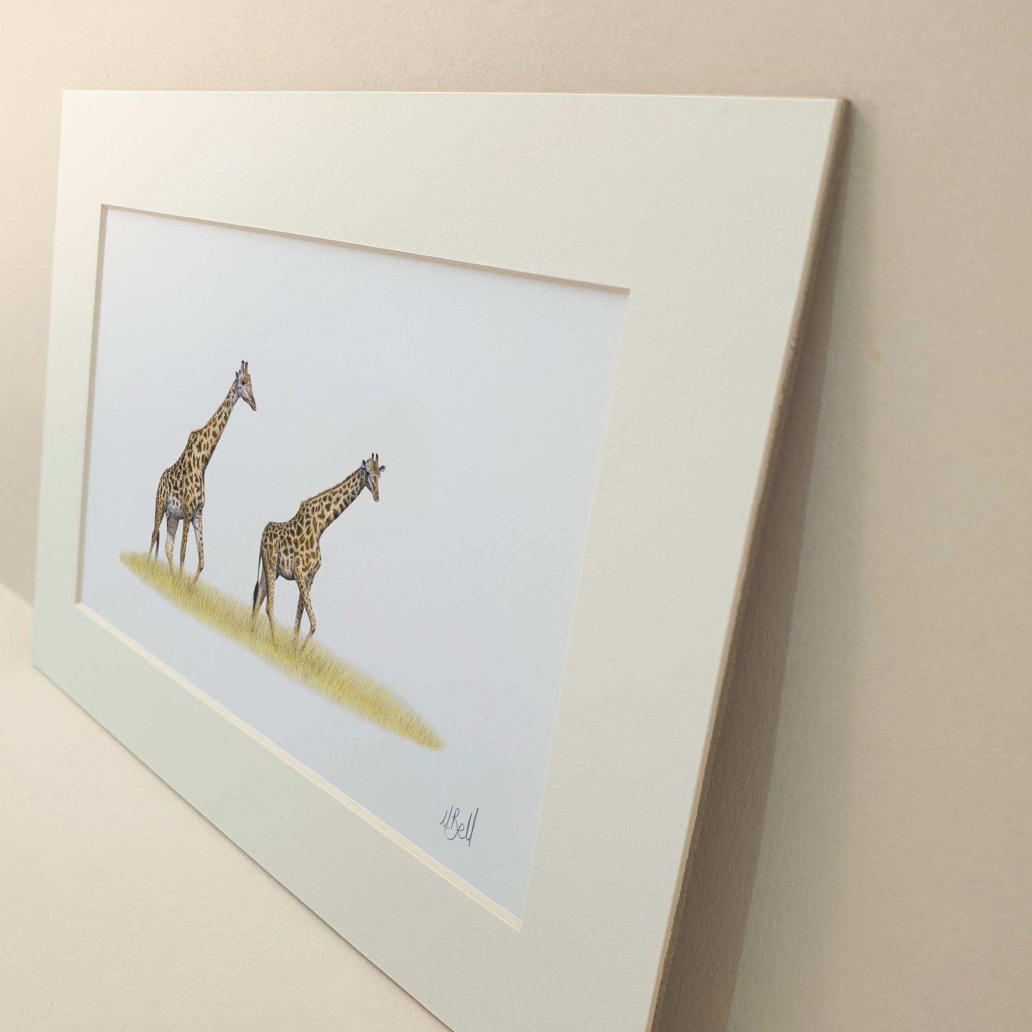 Artwork of a pair of giraffes in the Serengeti savanna by artist Matthew Bell