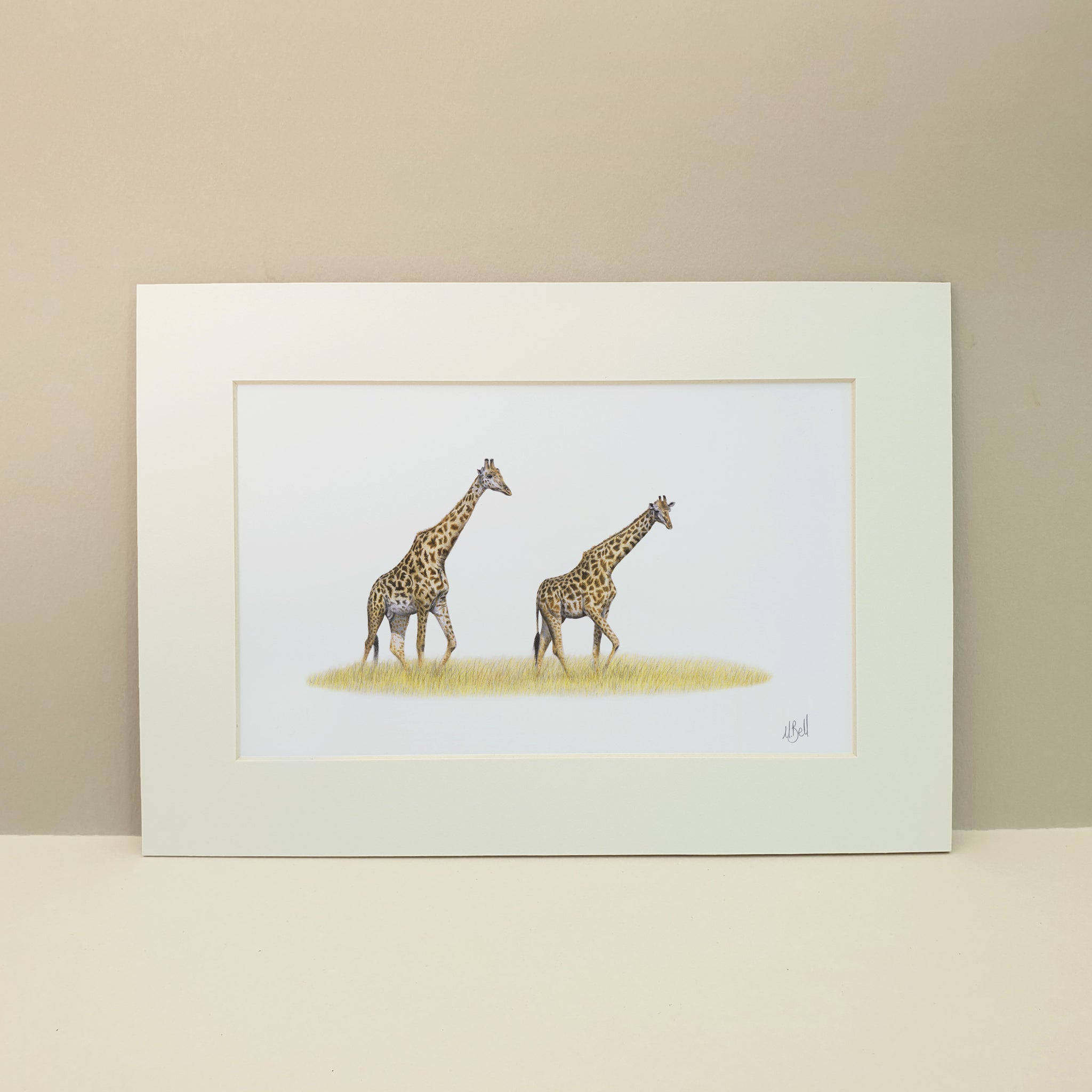 Artwork of a pair of giraffes in the Serengeti savanna by artist Matthew Bell