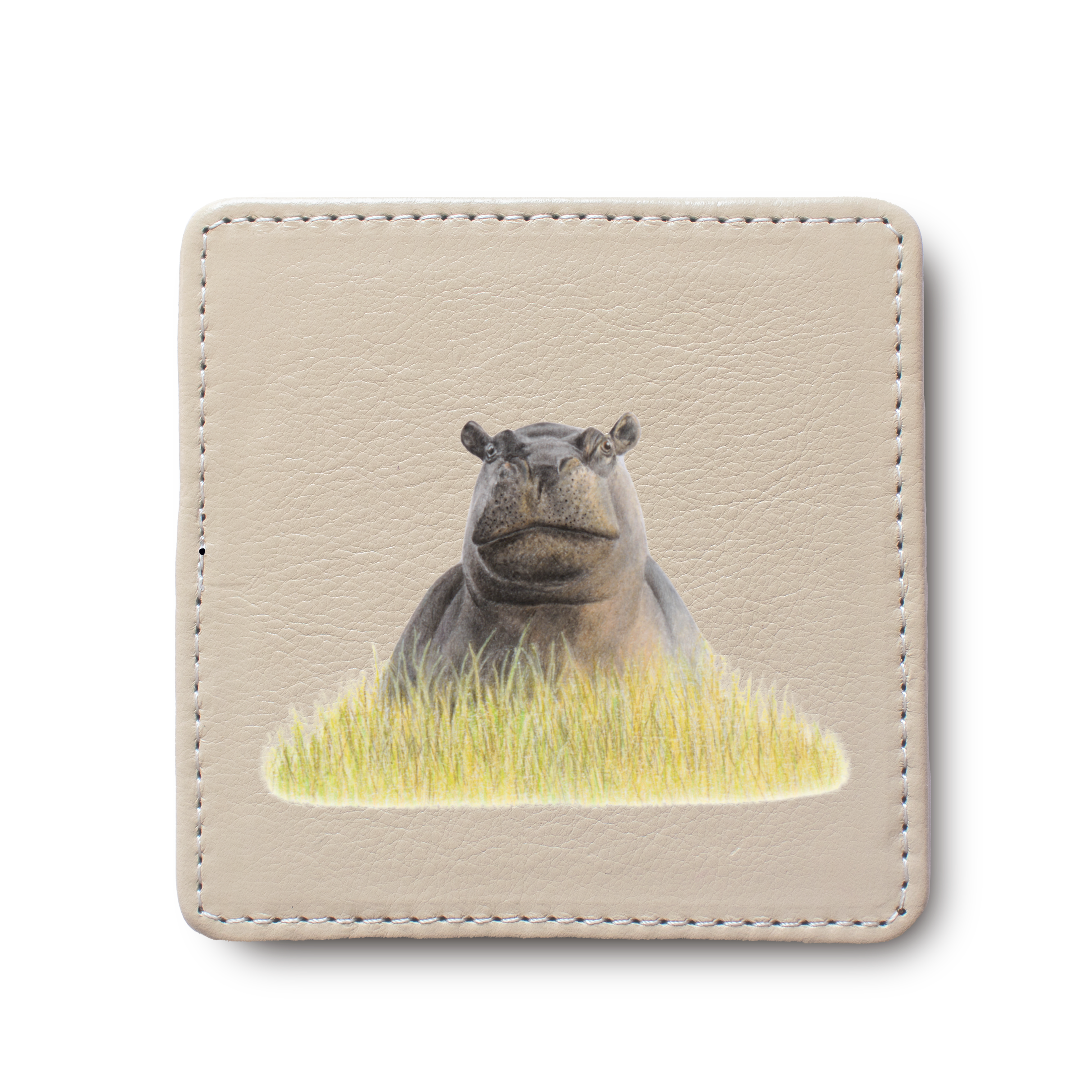 Hippo animal leather coaster by South African wildlife artist Matthew Bell