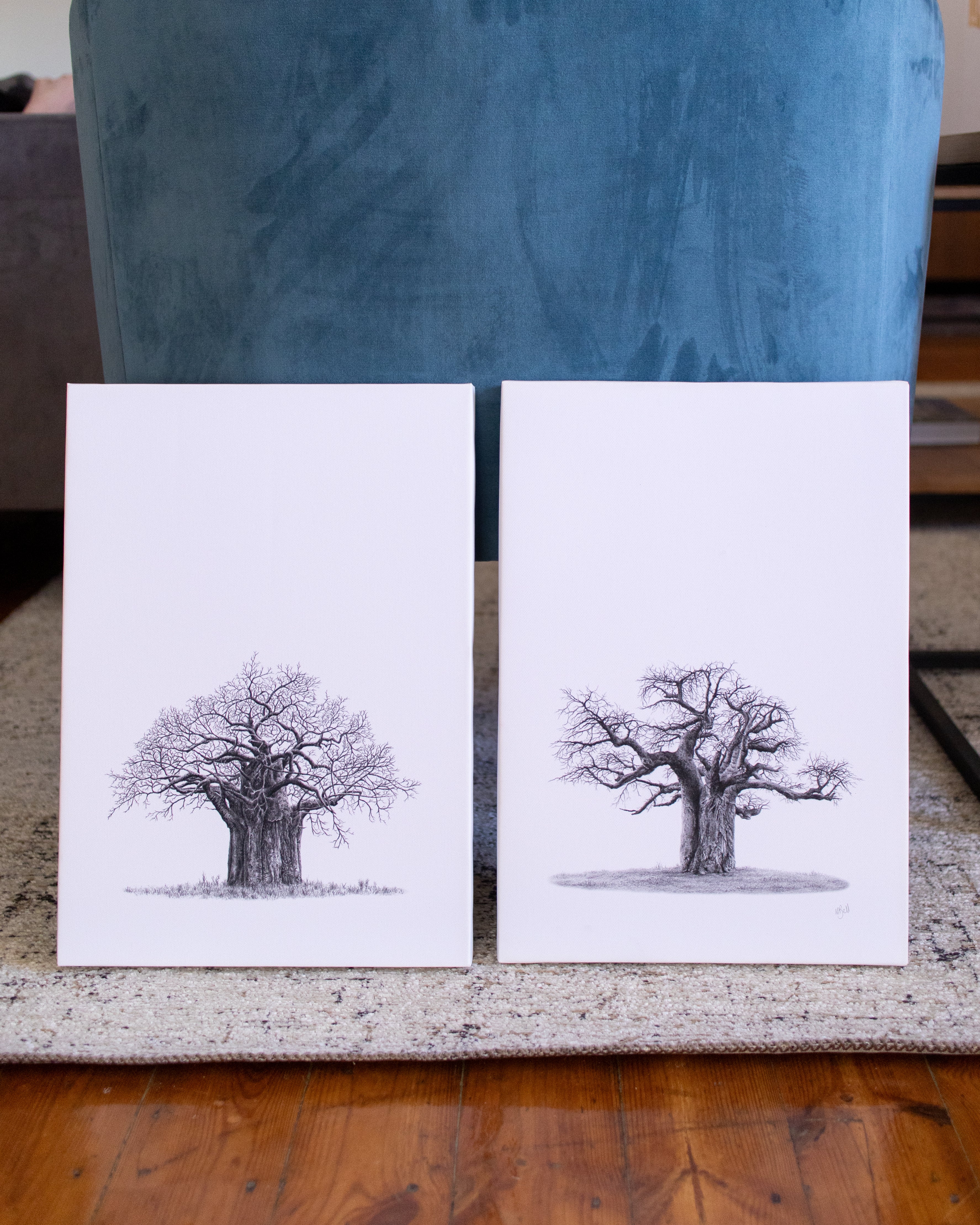 Set of 2 Baobab Trees on Canvas