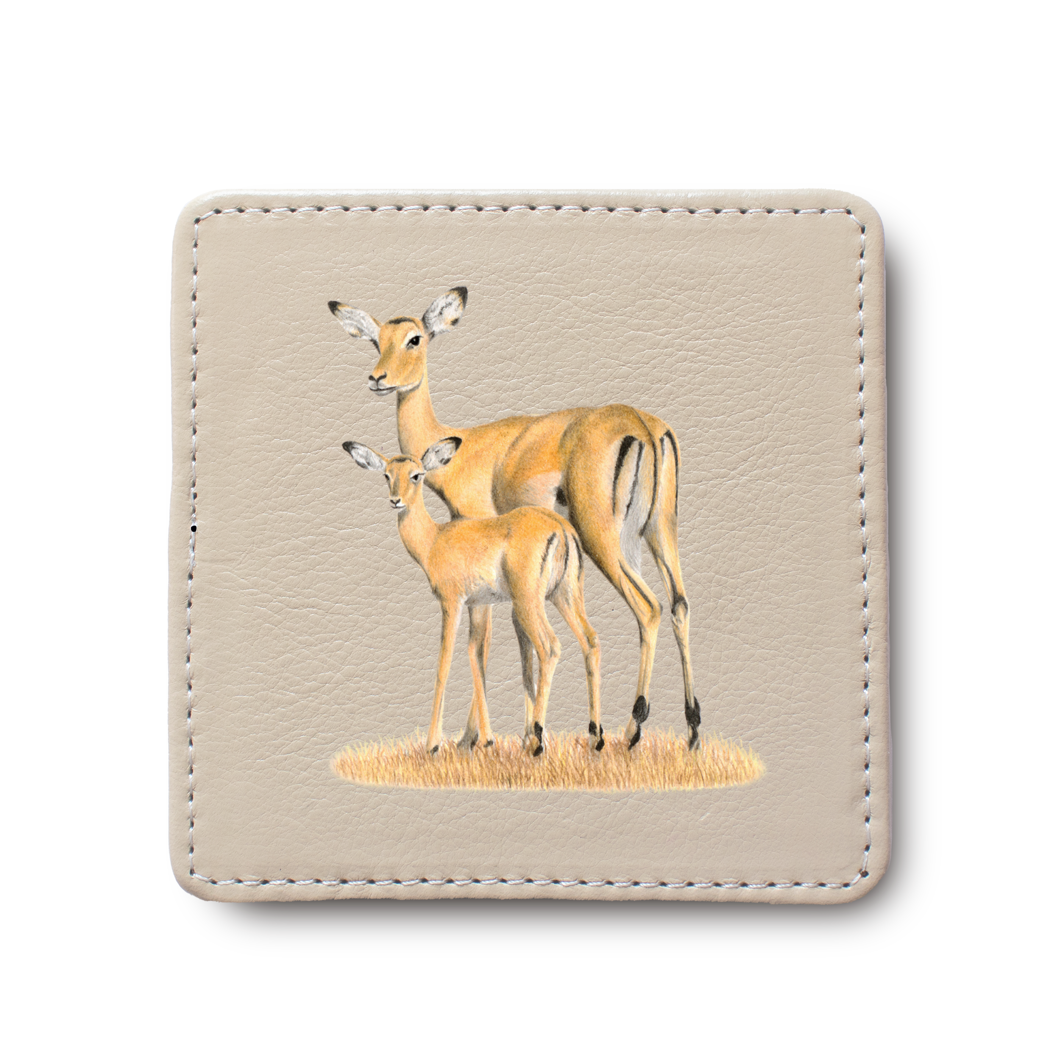 Impalas animal leather coaster by South African wildlife artist Matthew Bell