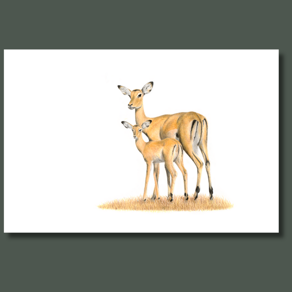 Mother and baby impalas on canvas artwork