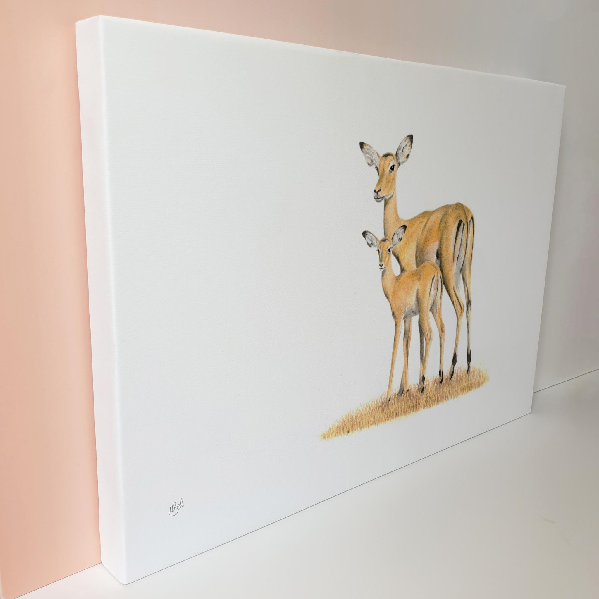 Mother and baby impalas on canvas artwork