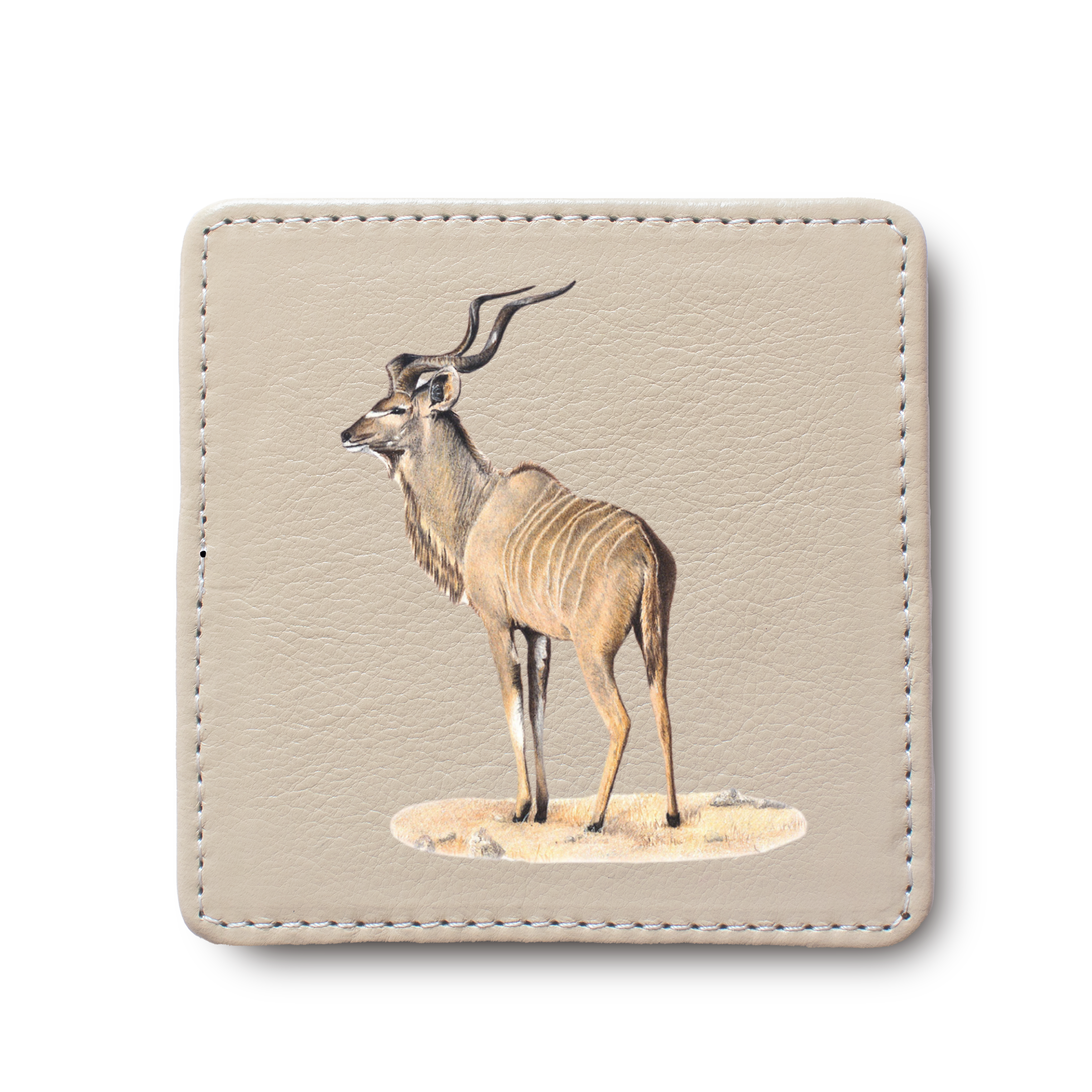 Kudu animal leather coaster by South African wildlife artist Matthew Bell