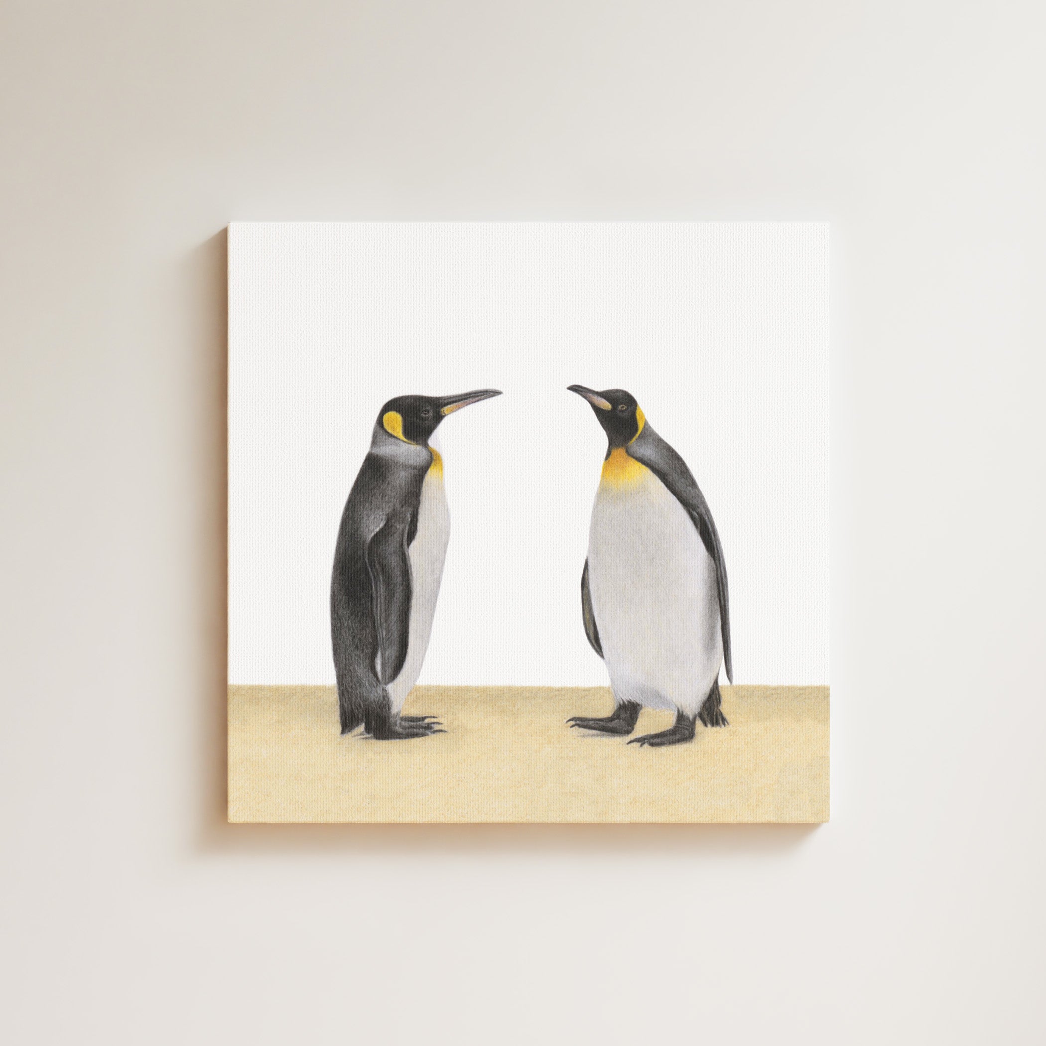 King Penguins drawing on canvas by South African wildlife artist Matthew Bell