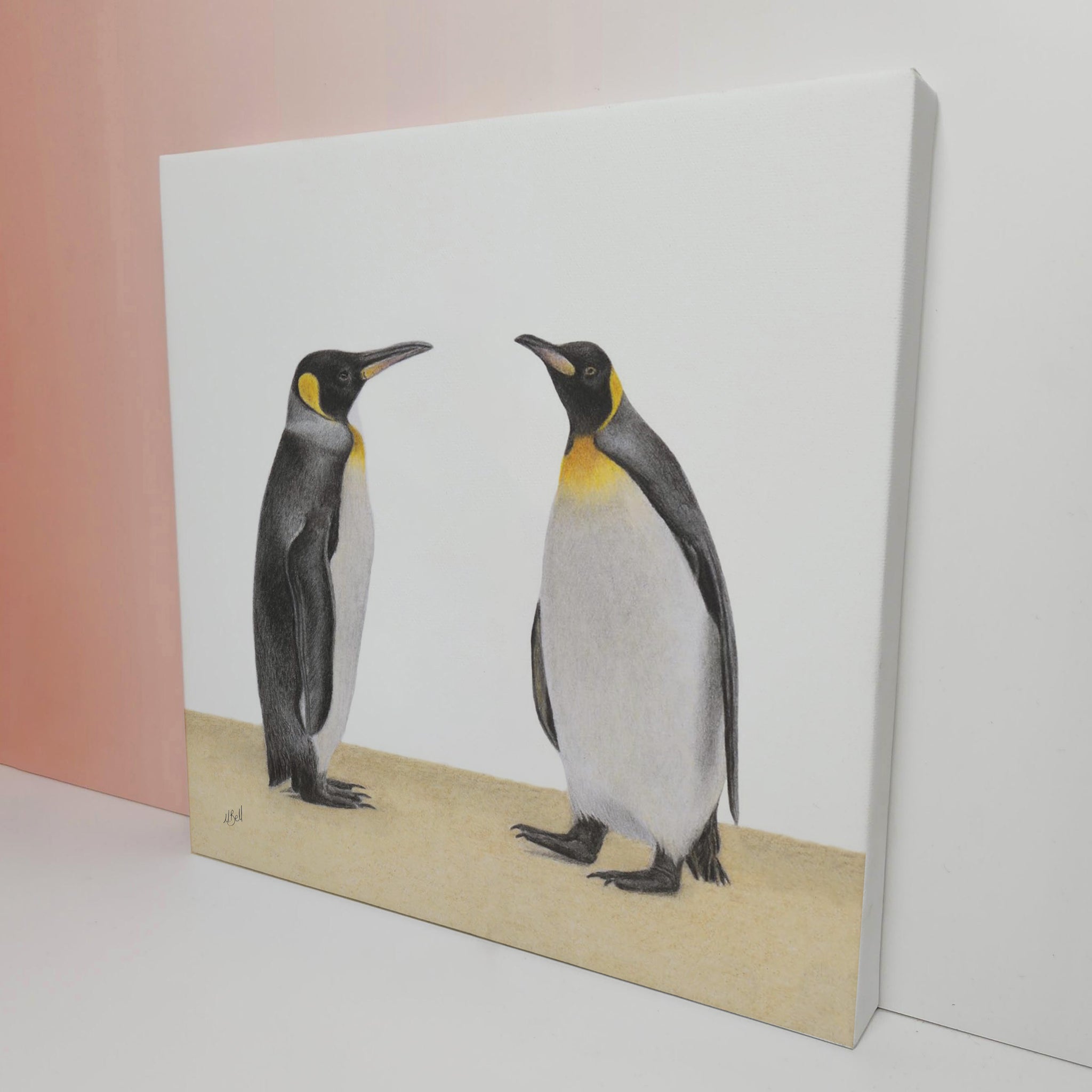 Stretched canvas South African bird artwork of a pair of King Penguins