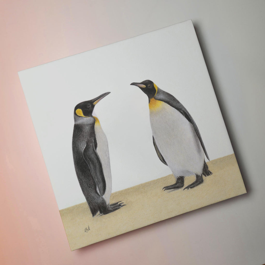 Stretched canvas South African bird artwork of a pair of King Penguins