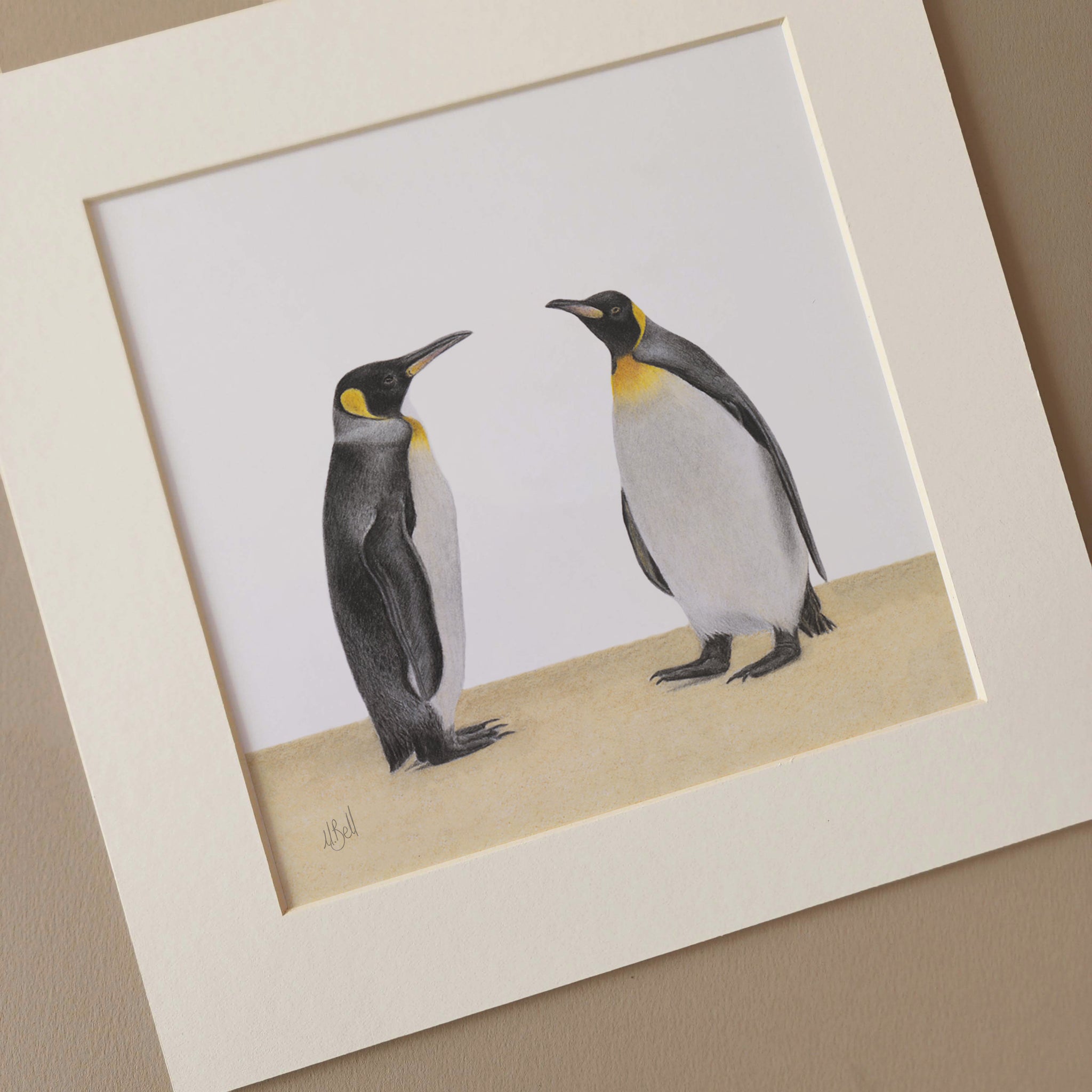 King Penguin pair bird artwork drawing