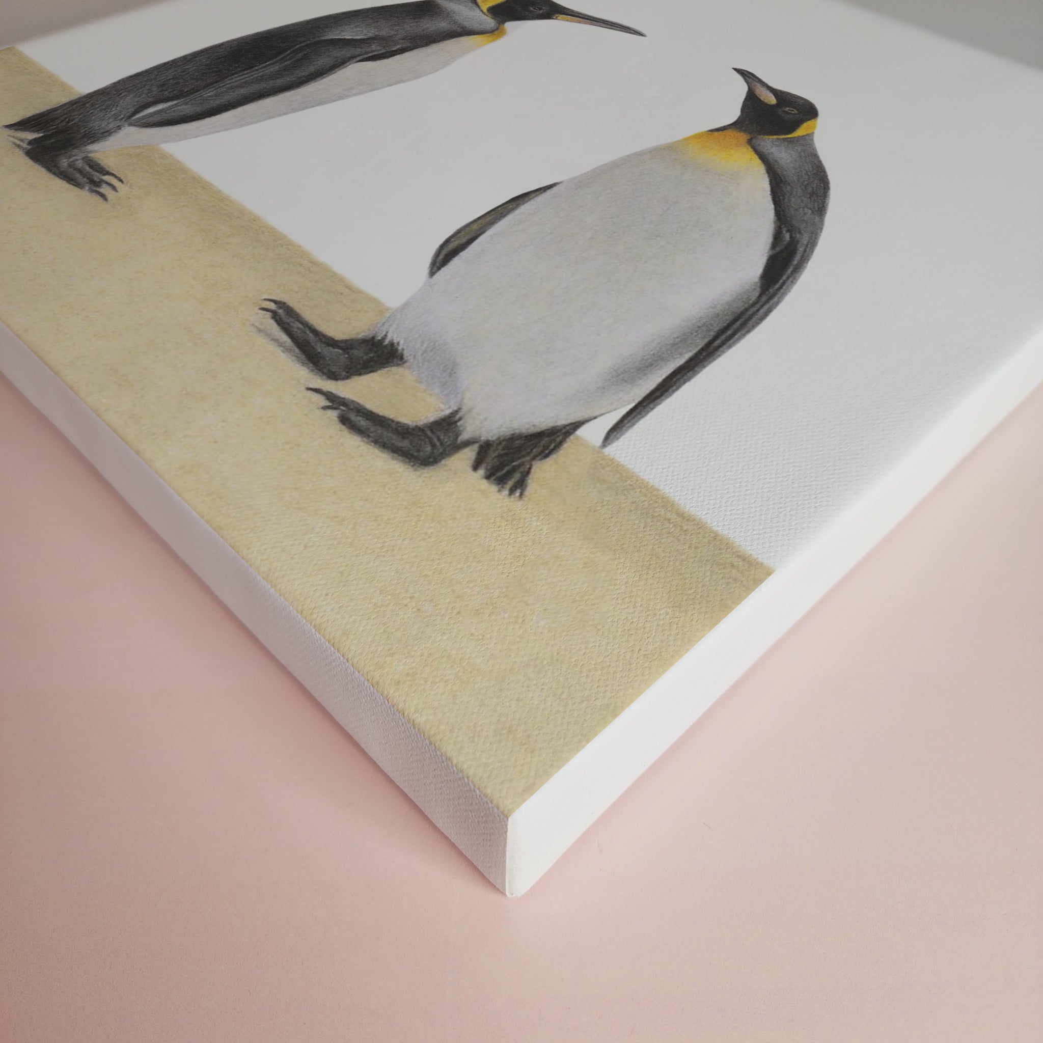 Stretched canvas South African bird artwork of a pair of King Penguins