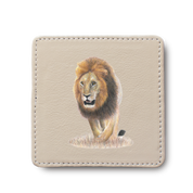 Lion leather coaster by South African wildlife artist Matthew Bell