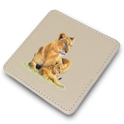 Lioness with Cub Leather Coaster